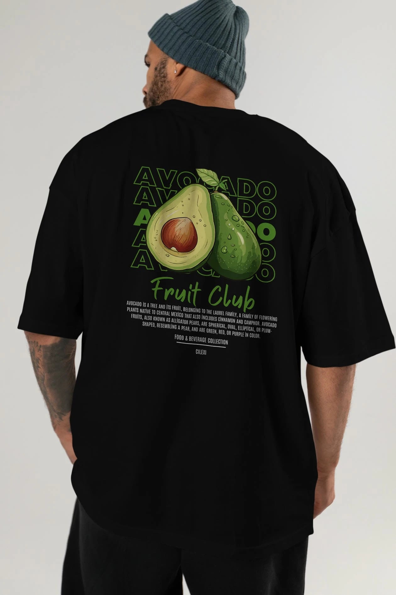 Avocado Arka Baskılı Oversize t-shirt Erkek Kadın Pamuk Bisiklet Yaka tişort