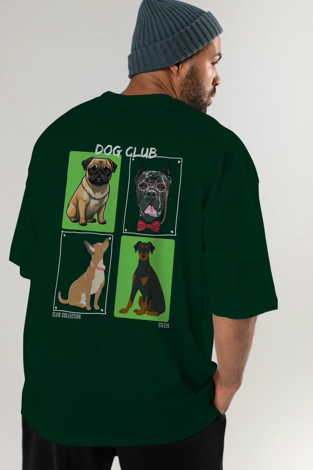 Dog Club Arka Baskılı Oversize t-shirt Erkek Kadın %100 Pamuk Bisiklet Yaka tişort