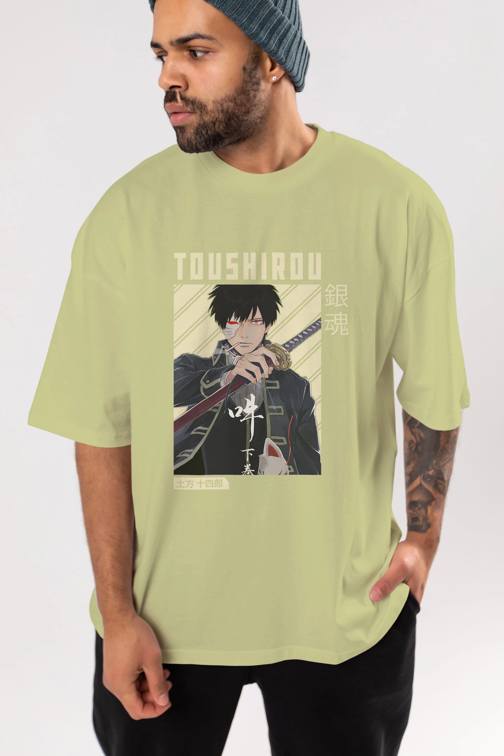 Toushirou Hijikata Anime Ön Baskılı Oversize t-shirt %100 pamuk Erkek Kadın Unisex