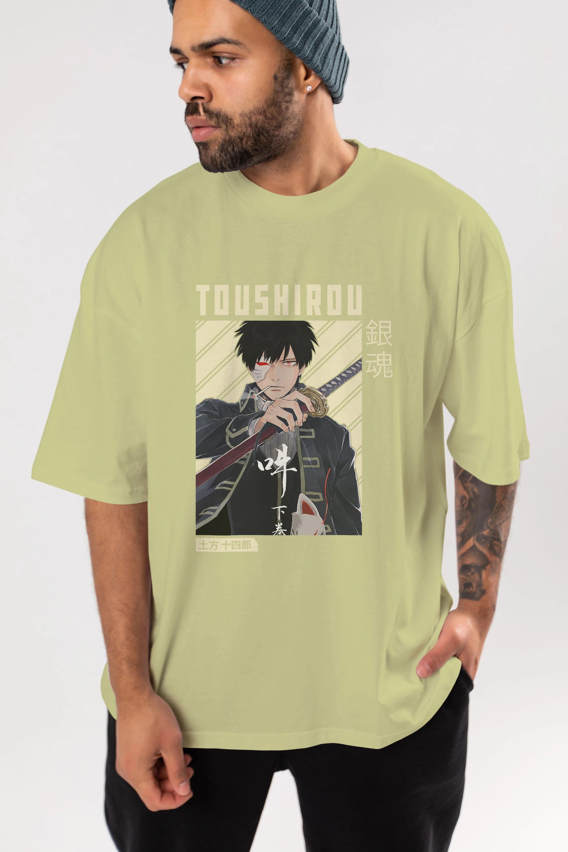 Toushirou Hijikata Anime Ön Baskılı Oversize t-shirt %100 pamuk Erkek Kadın Unisex