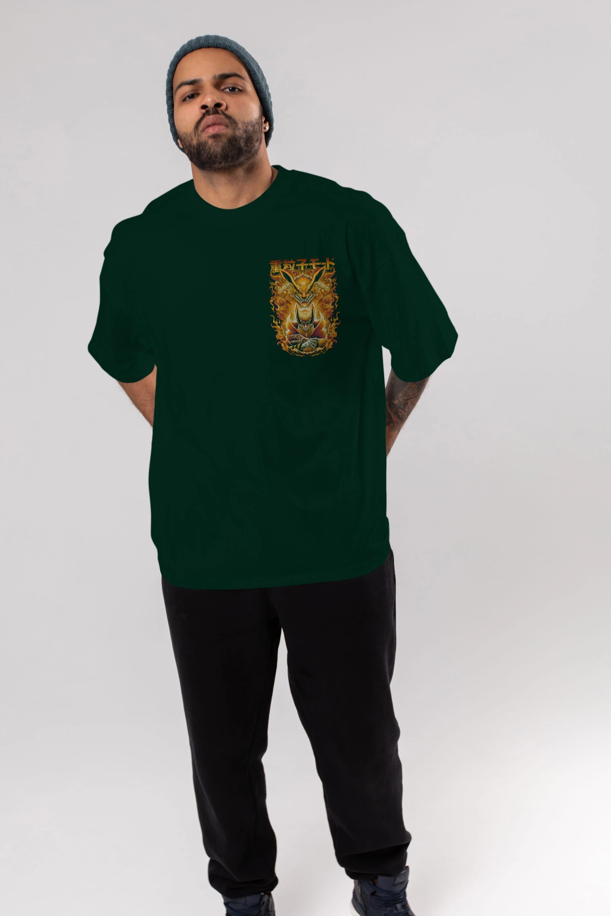 NARUTO KYUUBI 1 Ön Sol Baskılı Oversize t-shirt Erkek Kadın Unisex %100 Pamuk Bisiklet Yaka tişort