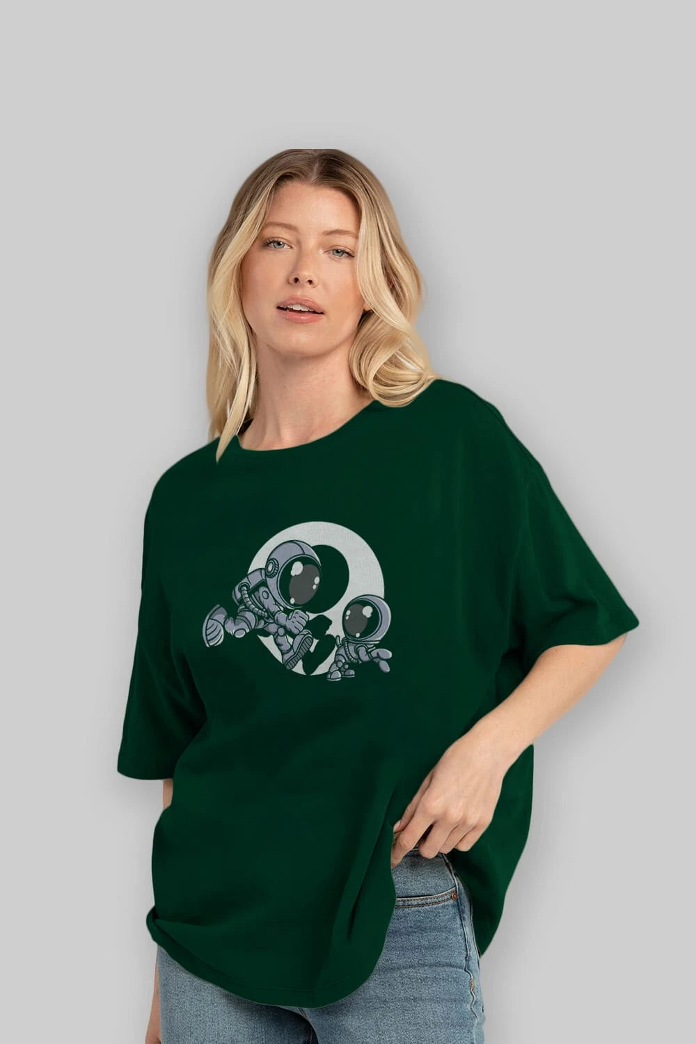 Astronaut And Little Dog Ön Baskılı Oversize t-shirt Erkek Kadın Unisex