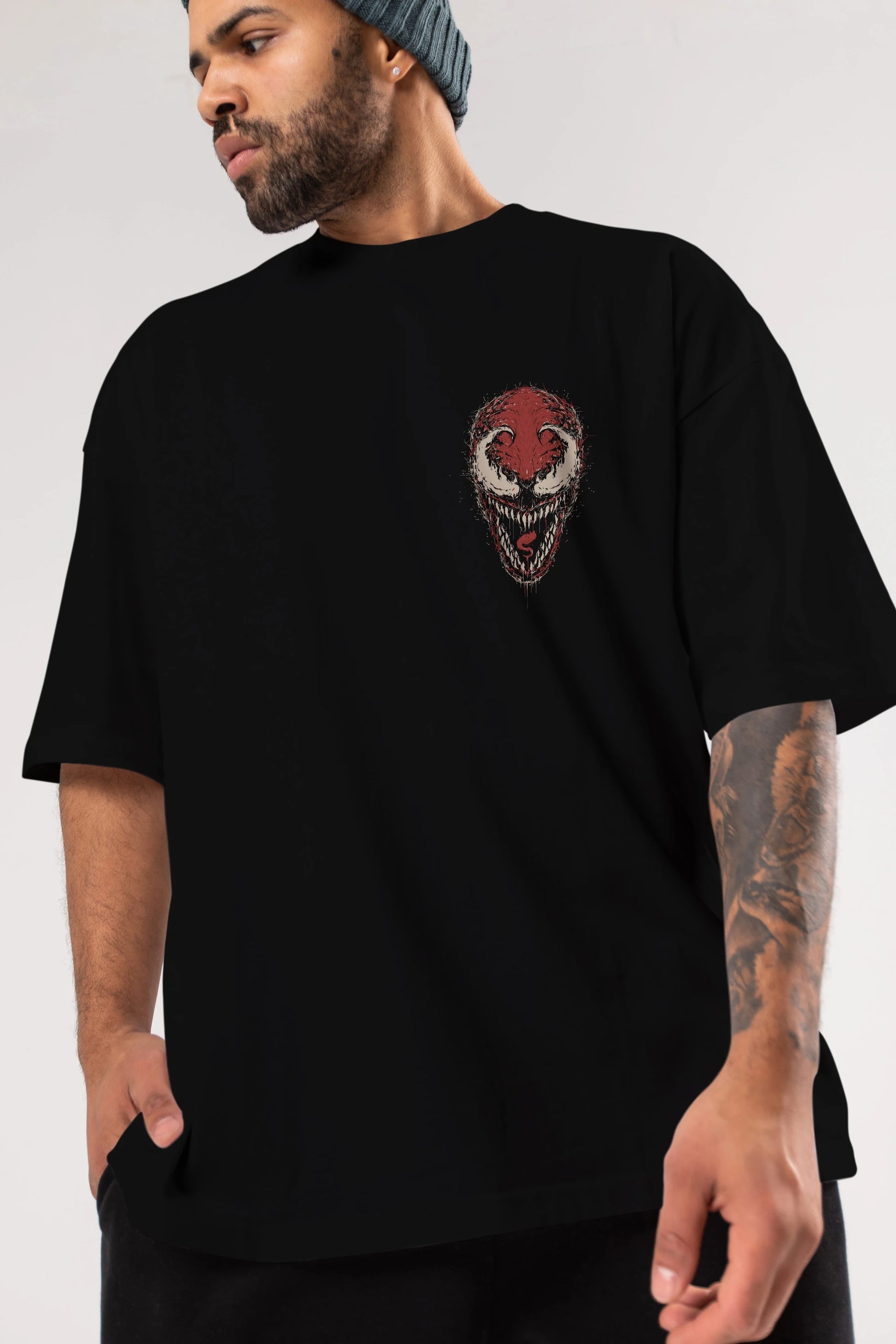 Venom (12) Ön Sol Baskılı Oversize t-shirt Erkek Kadın Unisex %100 Pamuk Bisiklet Yaka tişort