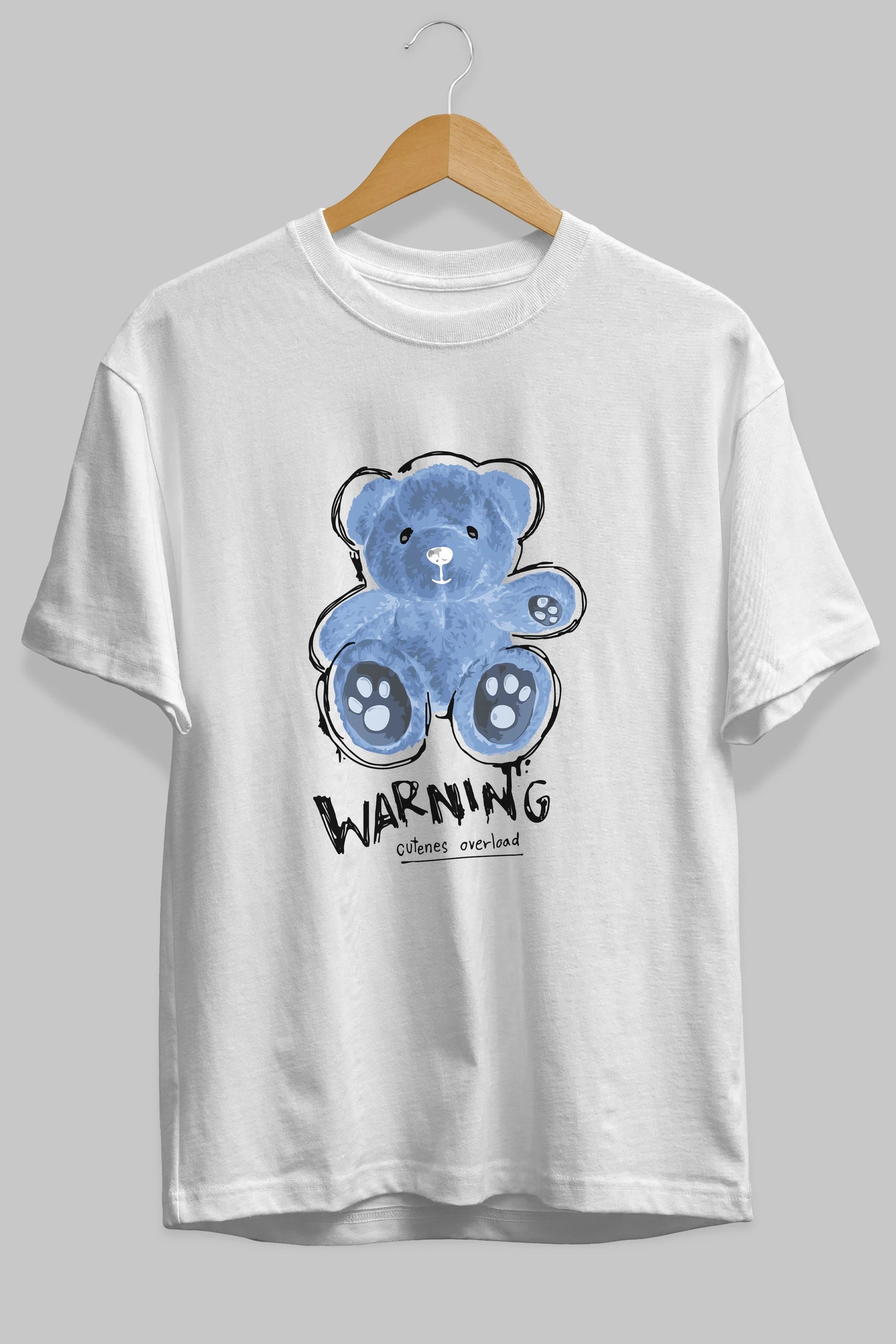 Warning Cuteness Bear Ön Baskılı Oversize t-shirt Erkek Kadın Unisex