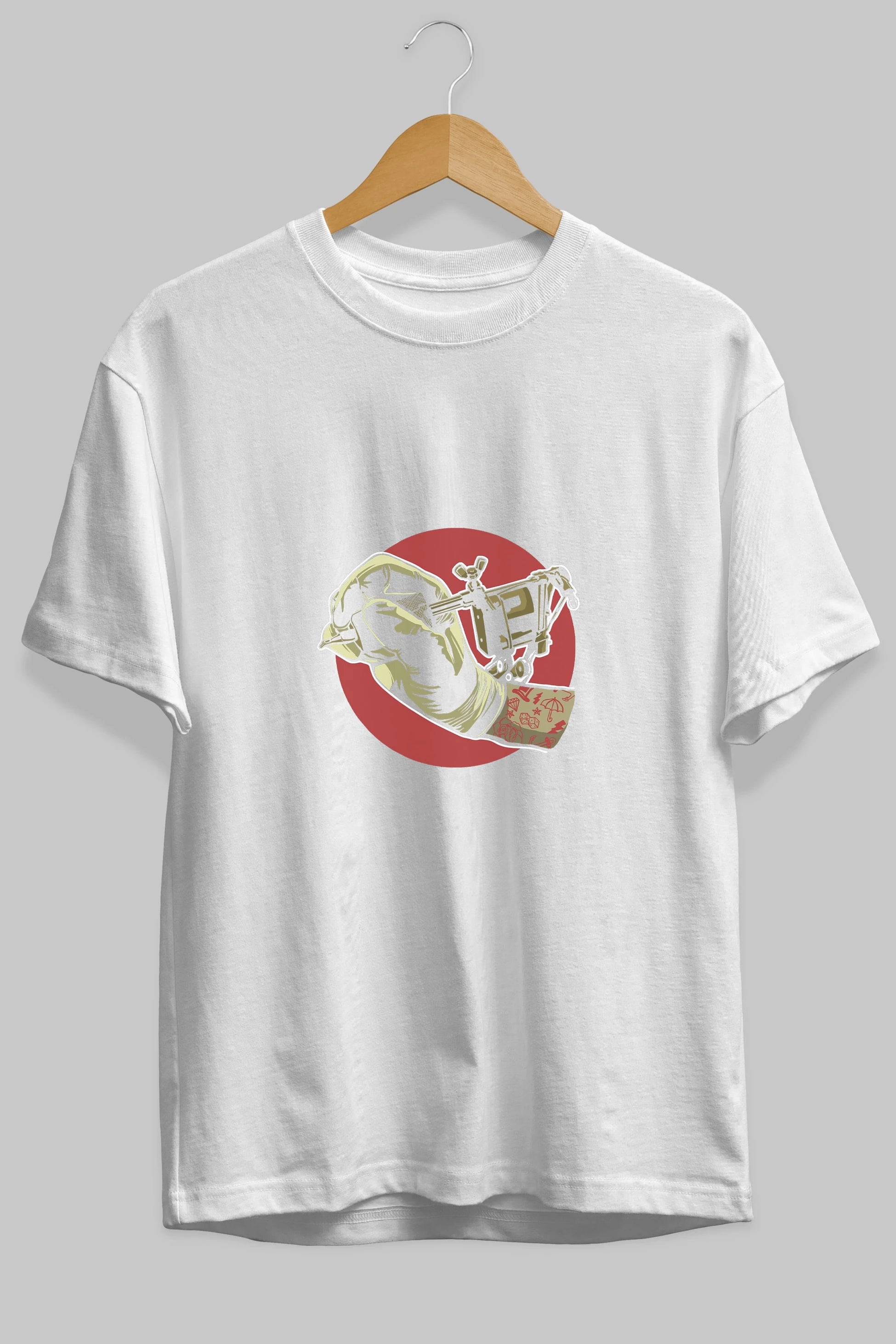 Tattoo Machine ] Ön Baskılı Oversize t-shirt Erkek Kadın Unisex %100 Pamuk tişort