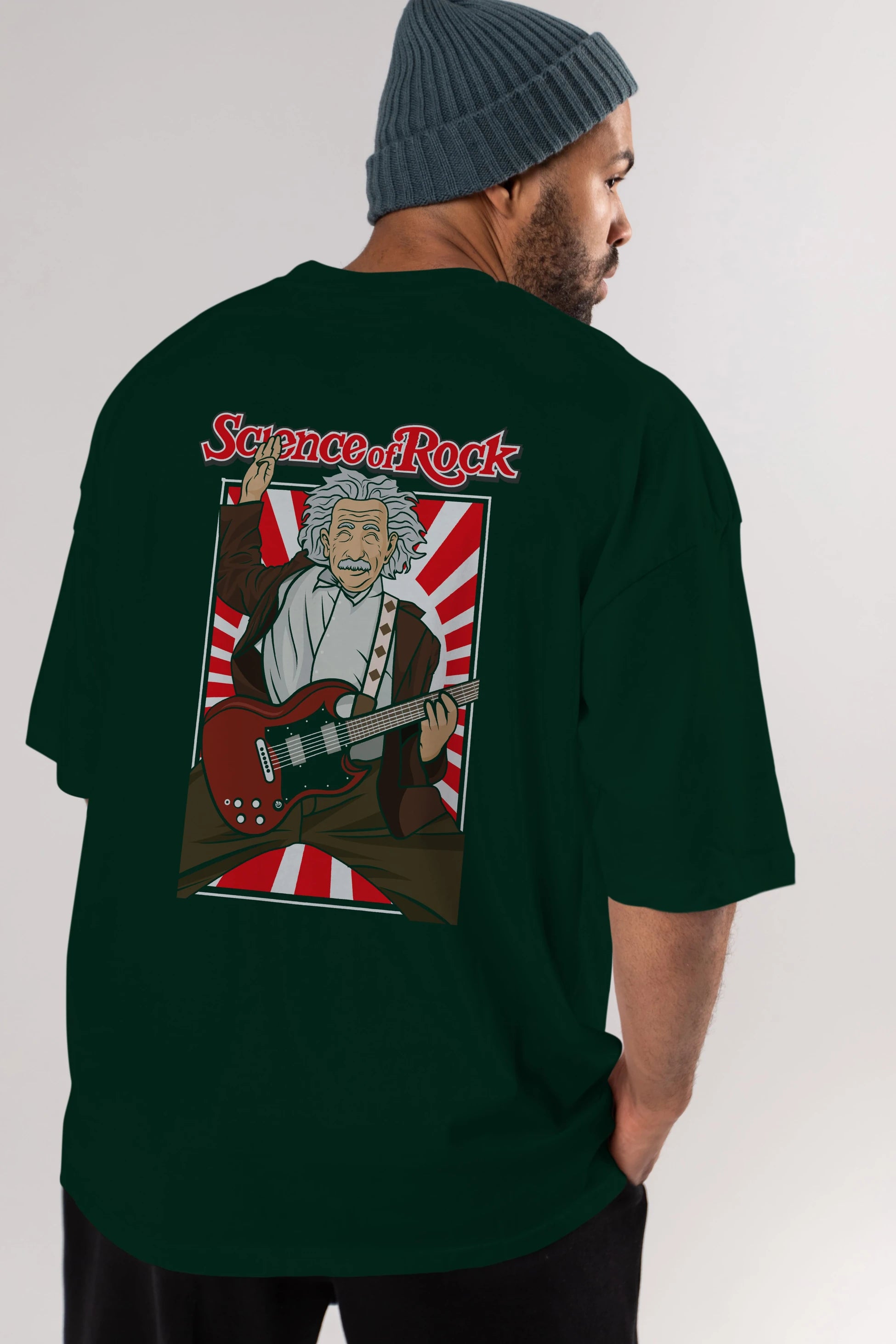 Einstein Science Of Rock Arka Baskılı Oversize t-shirt Erkek Kadın Unisex %100 Pamuk tişort