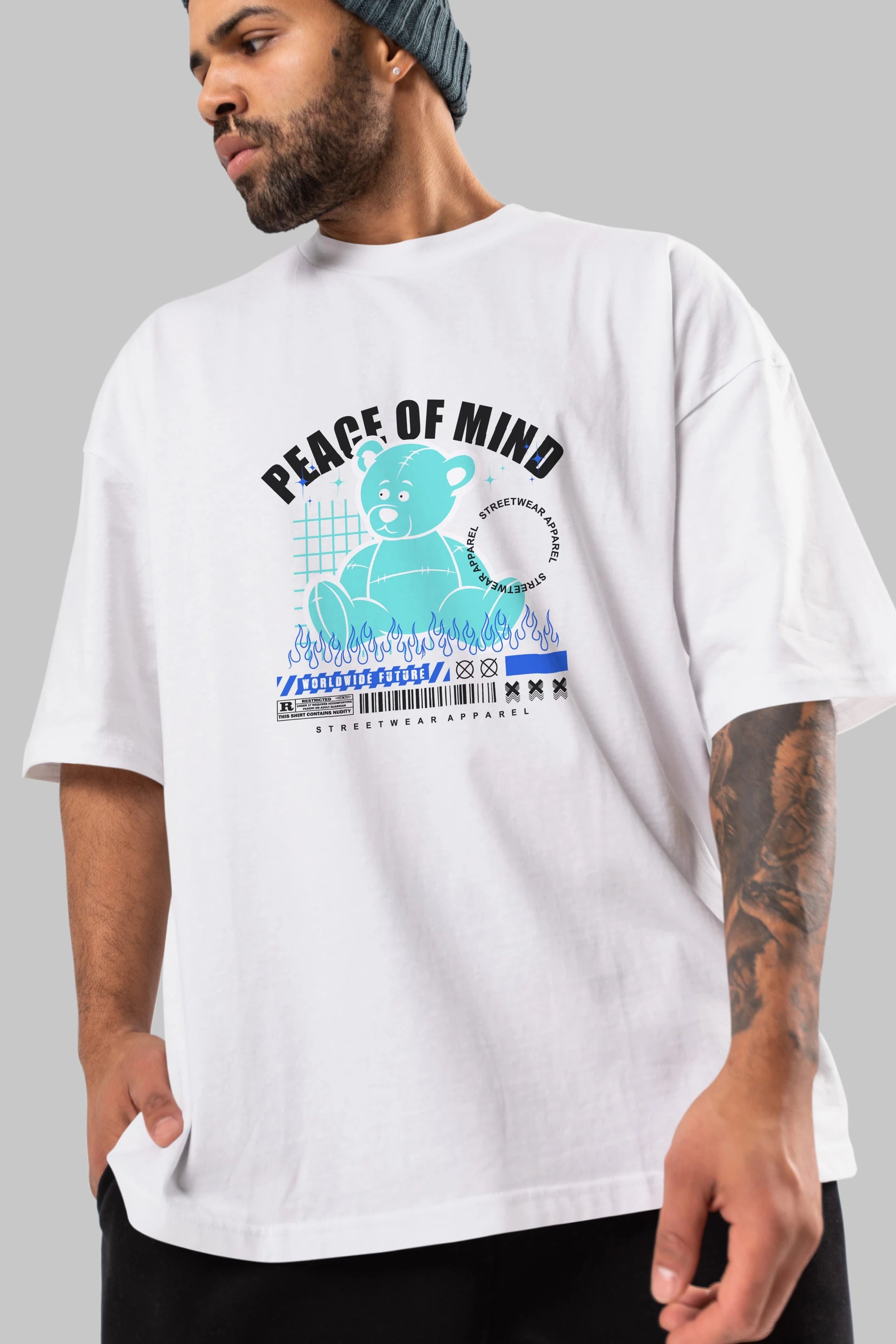 Teddy Bear Peace of Mind Ön Baskılı Oversize t-shirt Erkek Kadın Unisex