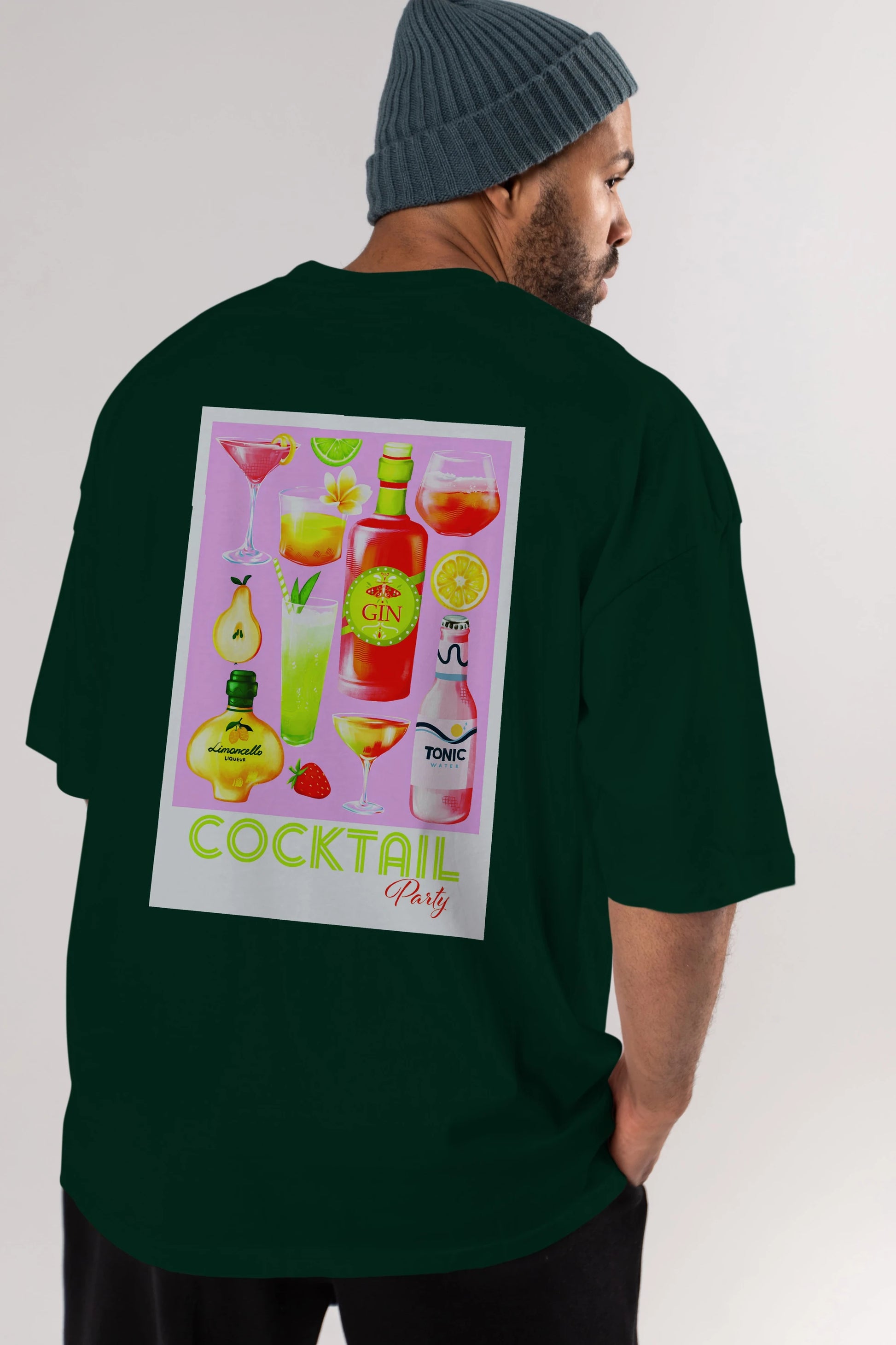 Cocktail Party Arka Baskılı Oversize t-shirt Erkek Kadın Unisex %100 Pamuk Bisiklet Yaka tişort