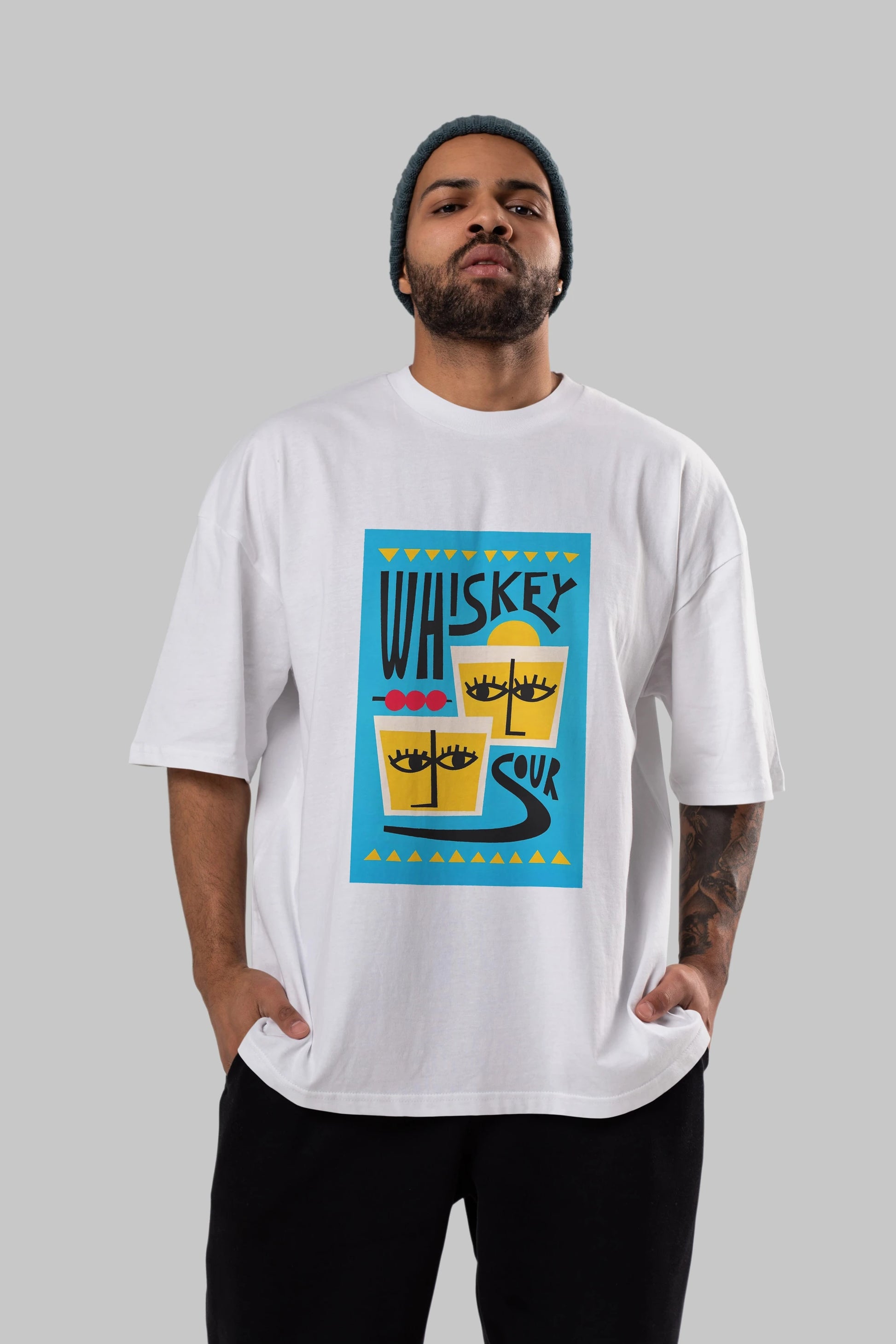 Whiskey Sour 2 Ön Baskılı Oversize t-shirt Erkek Kadın Unisex %100 Pamuk Bisiklet Yaka tişort