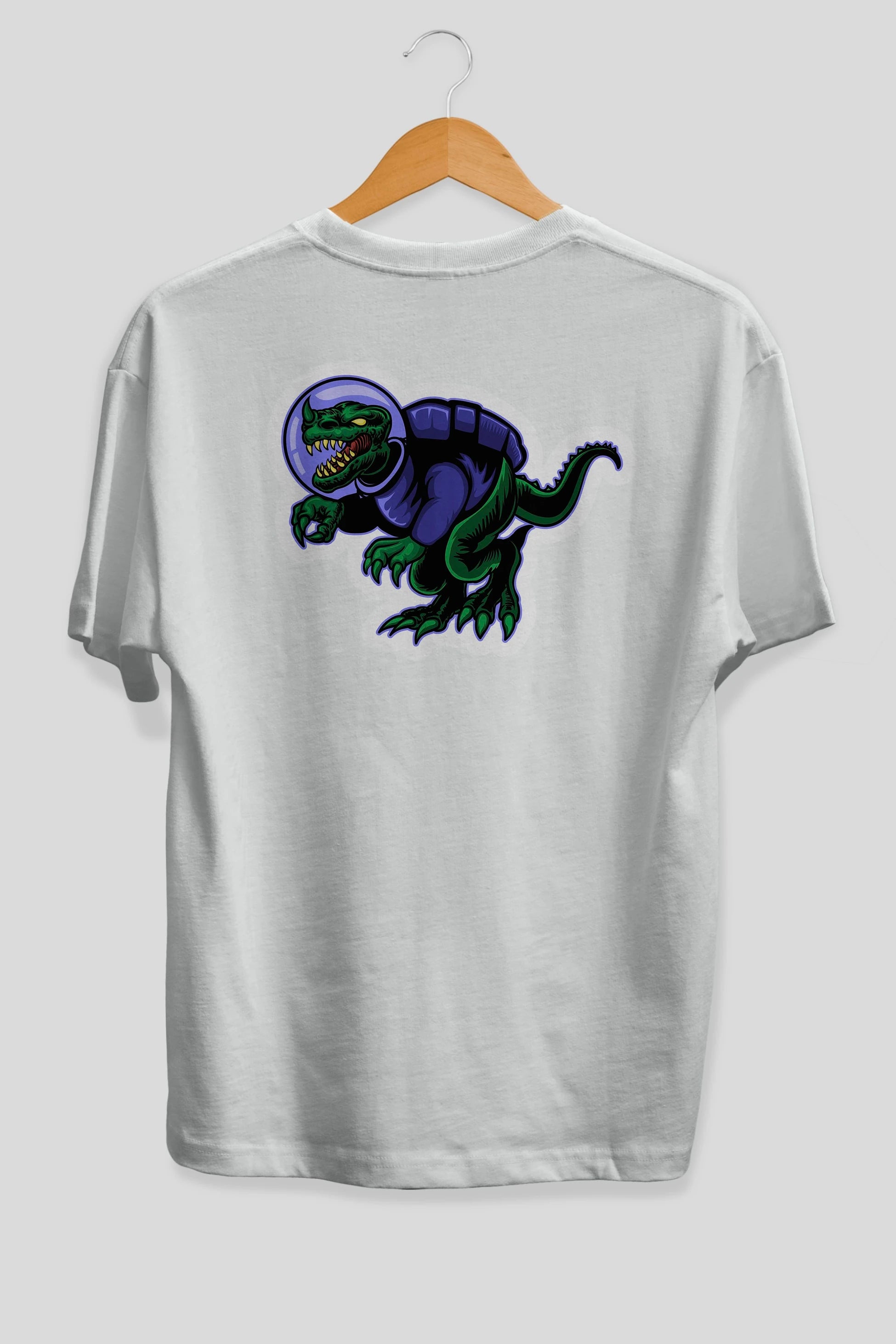 Space Dino Sticker Arka Baskılı Oversize t-shirt Erkek Kadın Unisex