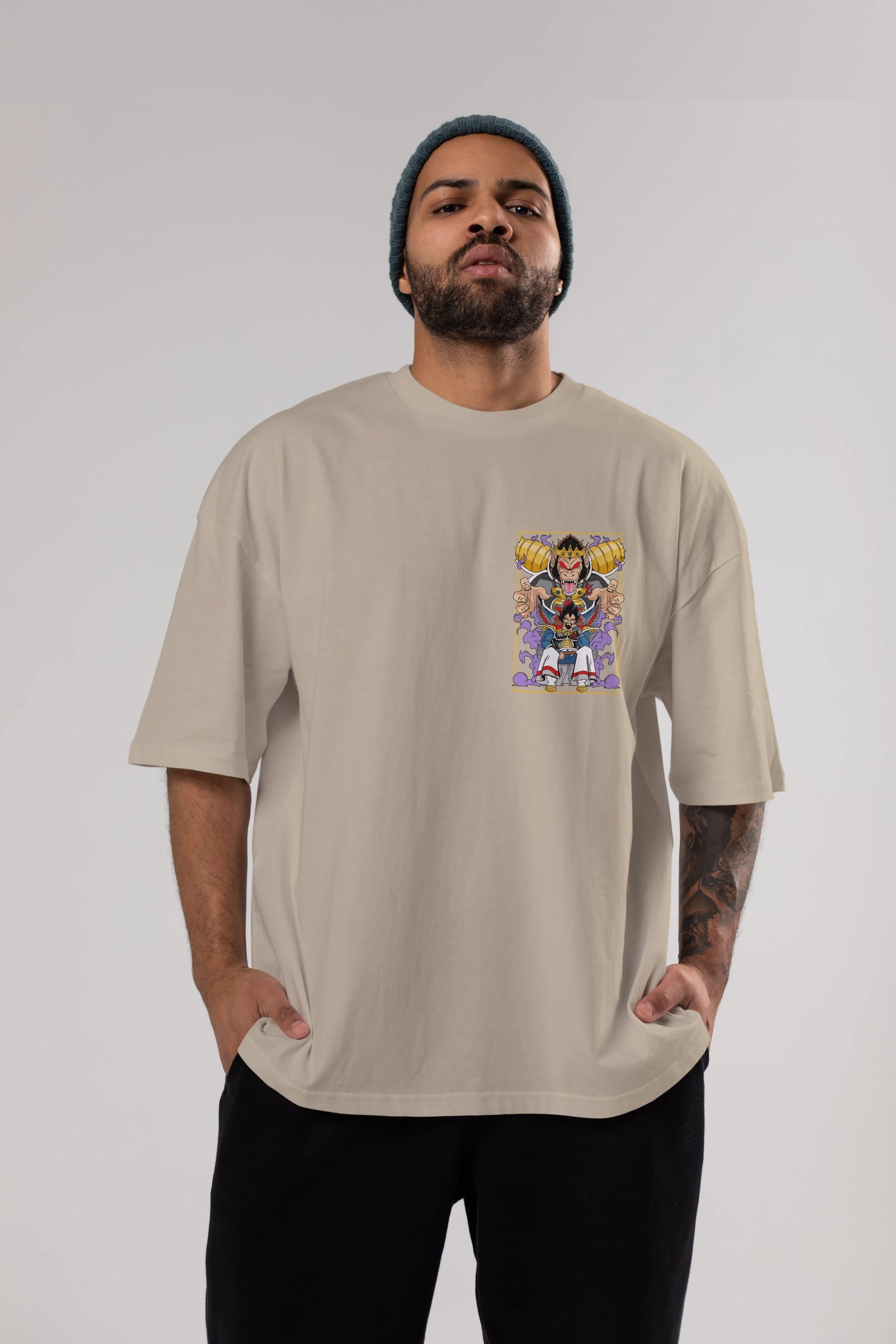 DragonBall ReyVegeta Ön Sol Baskılı Oversize t-shirt Erkek Kadın Unisex %100 Pamuk Bisiklet Yaka tişort