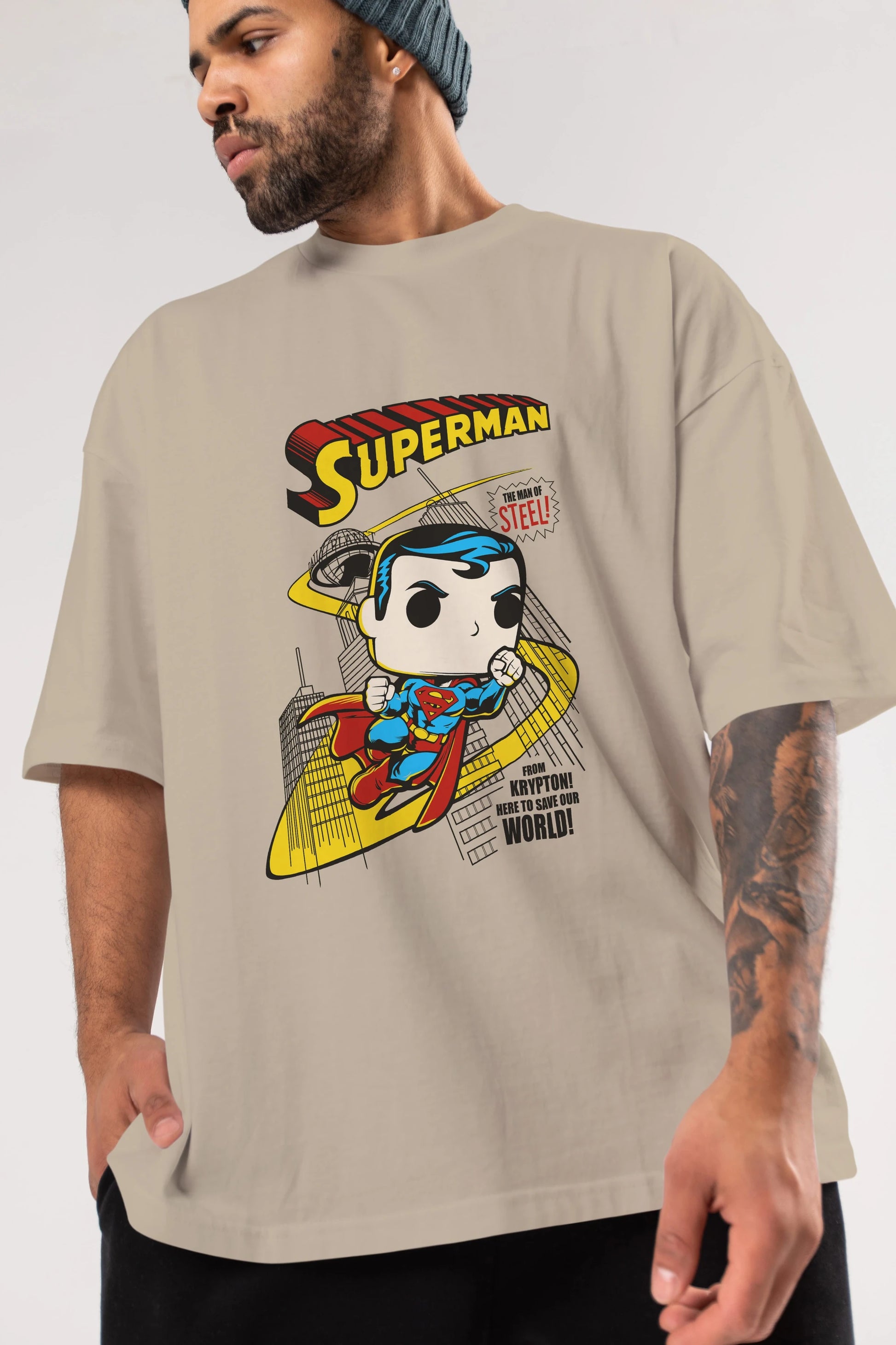 Superman (2) Ön Baskılı Oversize t-shirt Erkek Kadın Unisex %100 Pamuk Bisiklet Yaka tişort