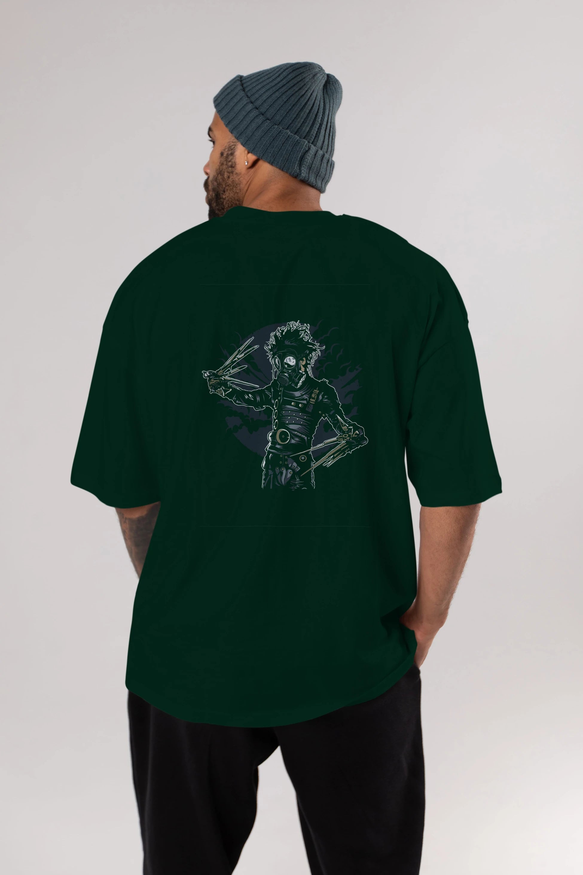 Gas Mask Scissors Arka Baskılı Oversize t-shirt Erkek Kadın Unisex %100 Pamuk