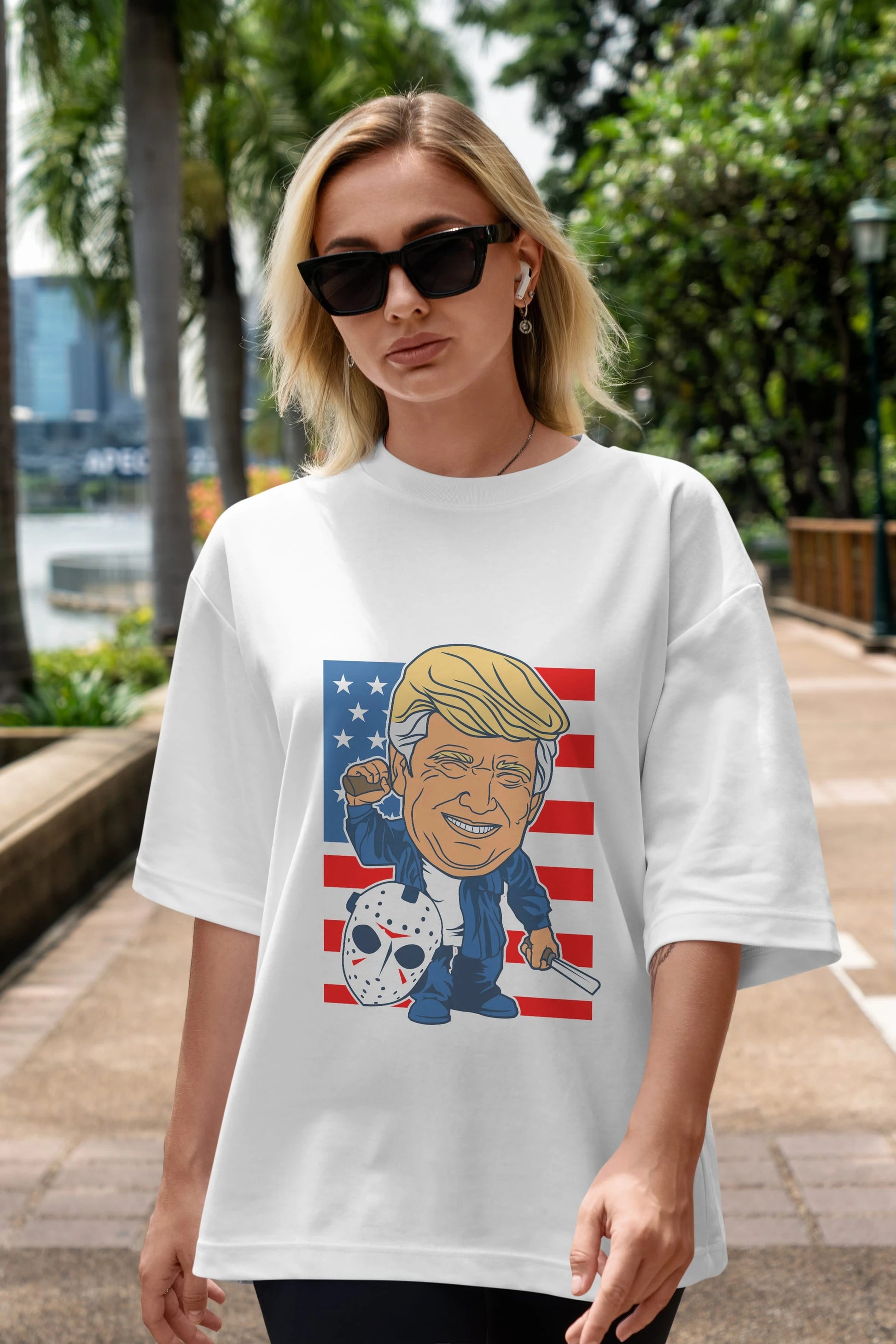Jason Voorhess Trump Ön Baskılı Oversize t-shirt Erkek Kadın Unisex %100 Pamuk tişort