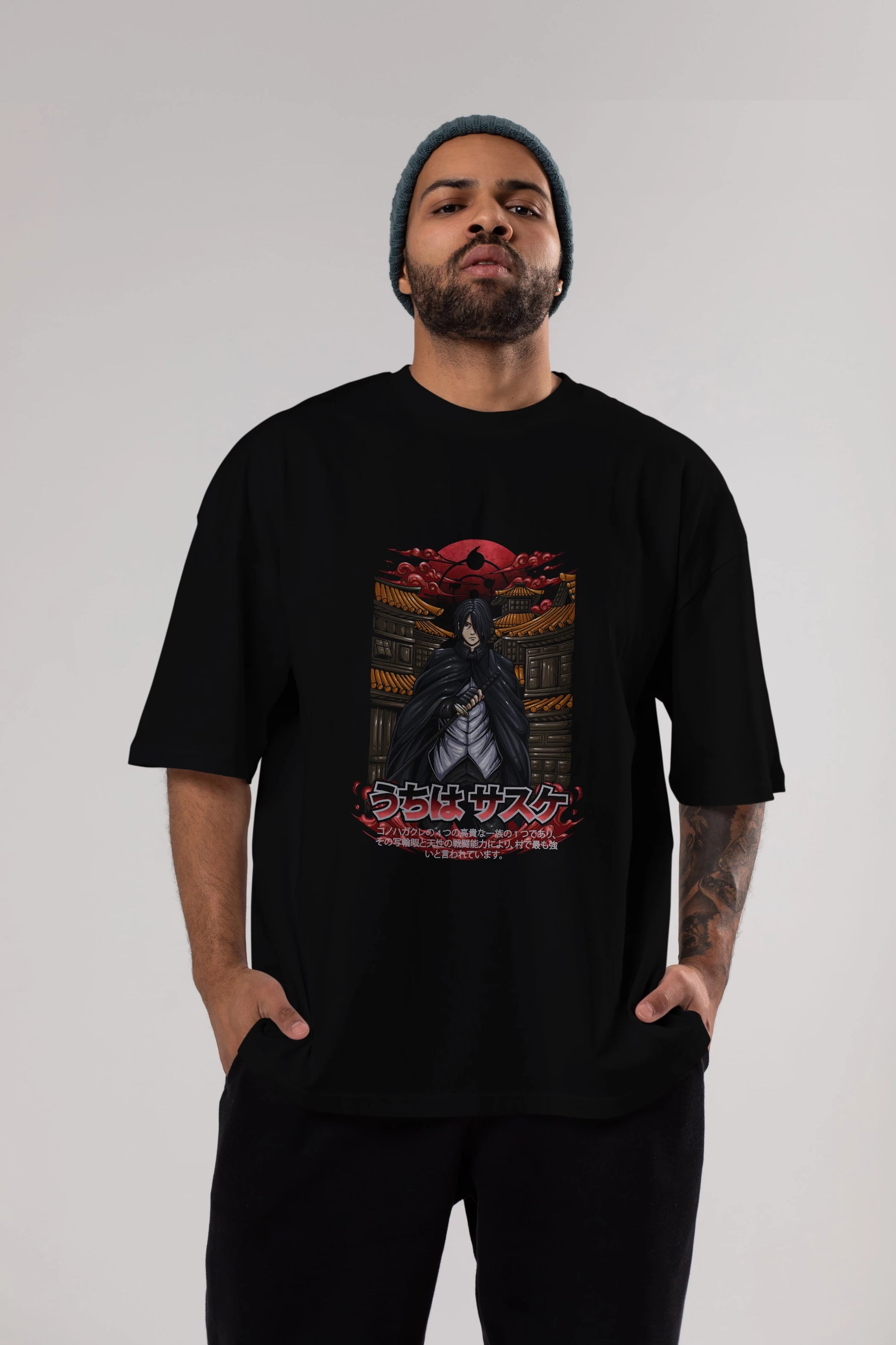 NARUTO SASUKE UCHIHA 1 Anime Ön Baskılı Oversize t-shirt %100 pamuk Erkek Kadın Unisex