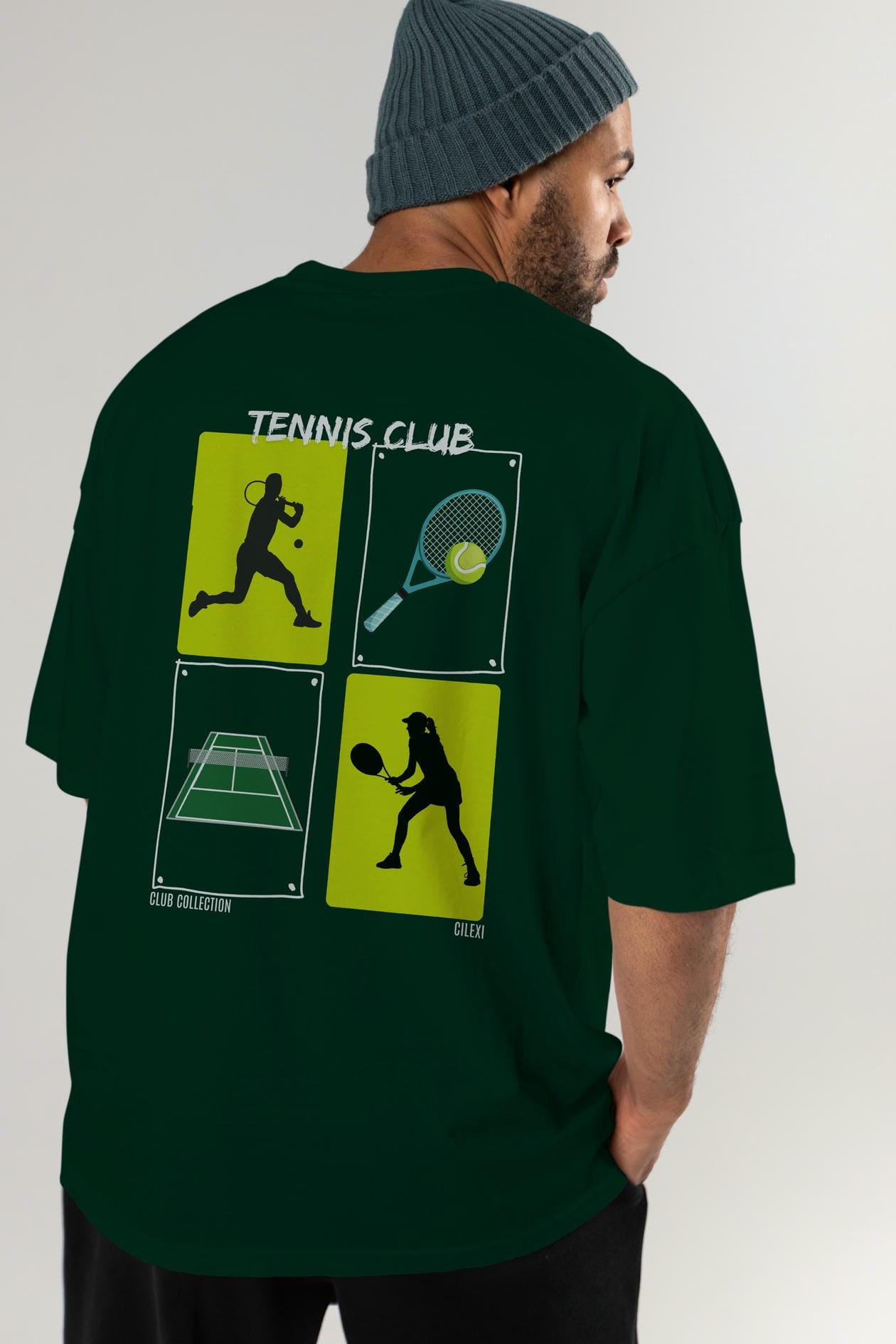 Tennis Club Arka Baskılı Oversize t-shirt Erkek Kadın %100 Pamuk Bisiklet Yaka tişort