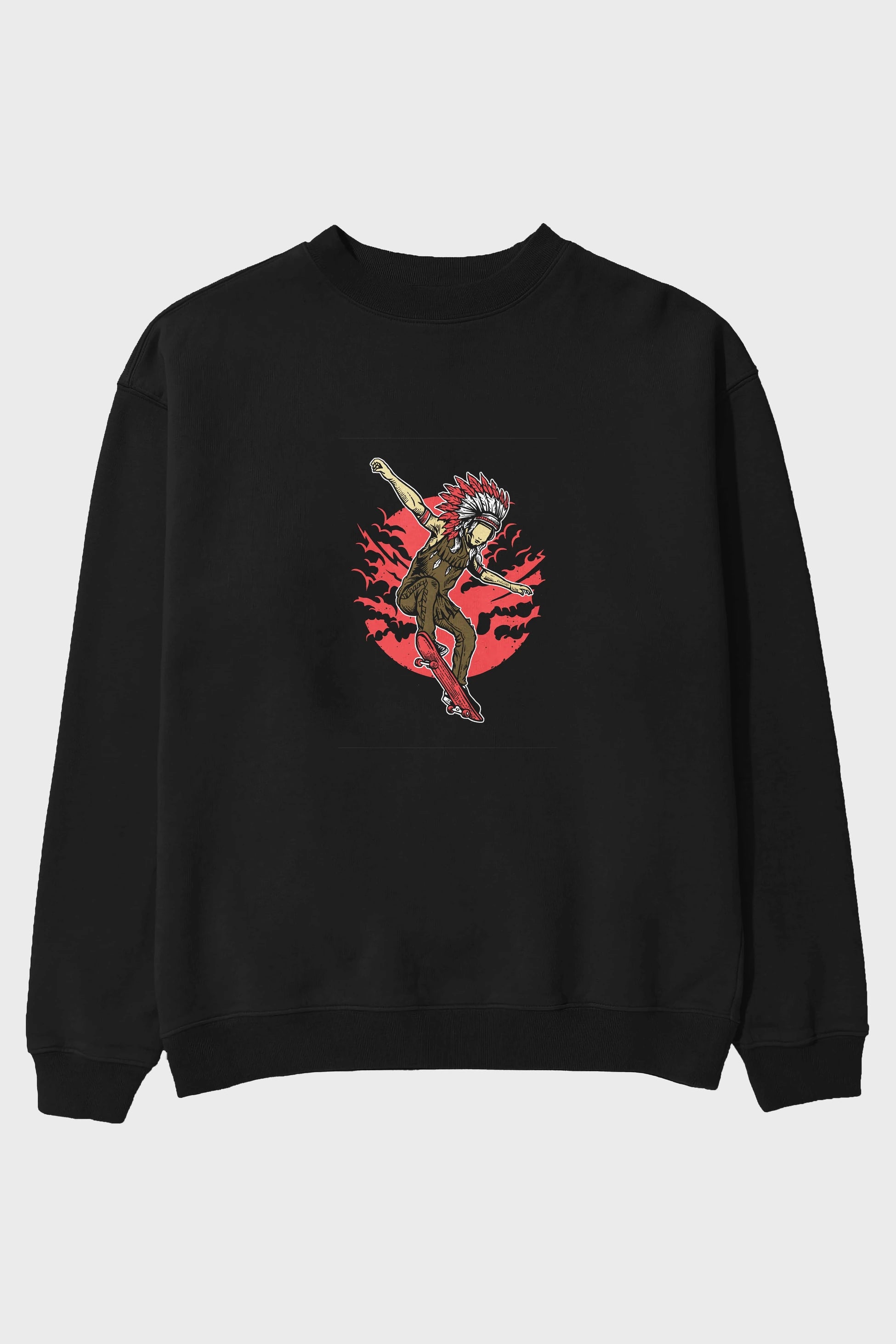Indian Chief Skateboard Ön Baskılı Oversize Sweatshirt Erkek Kadın Unisex
