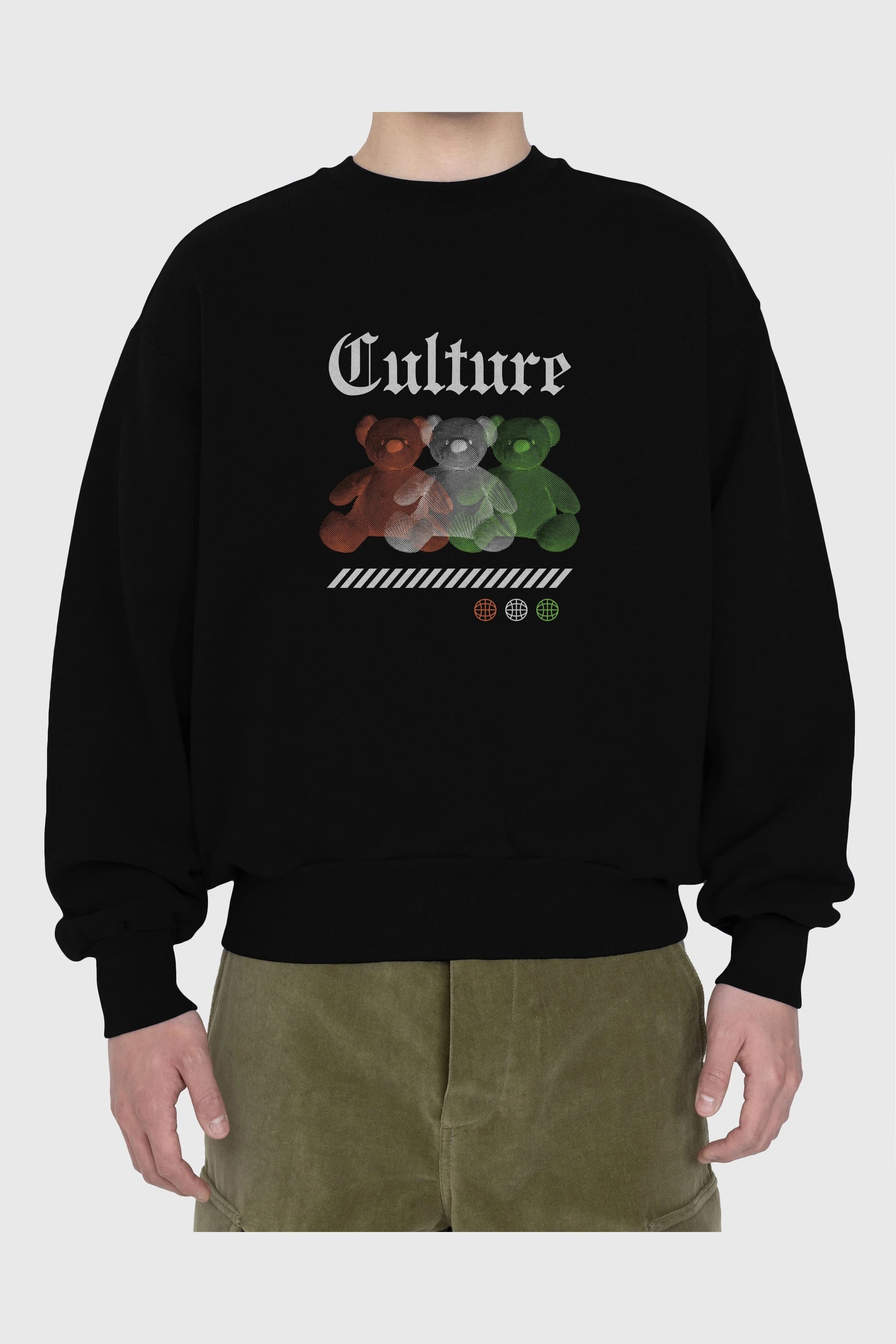 Culture Bear Ön Baskılı Oversize Sweatshirt Erkek Kadın Unisex