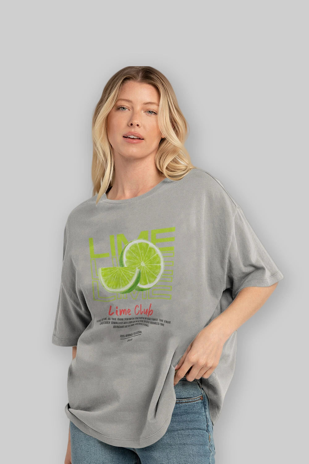 Lime Kokteyl Serisi ön Baskılı Oversize t-shirt Erkek Kadın %100 Pamuk Bisiklet Yaka tişort
