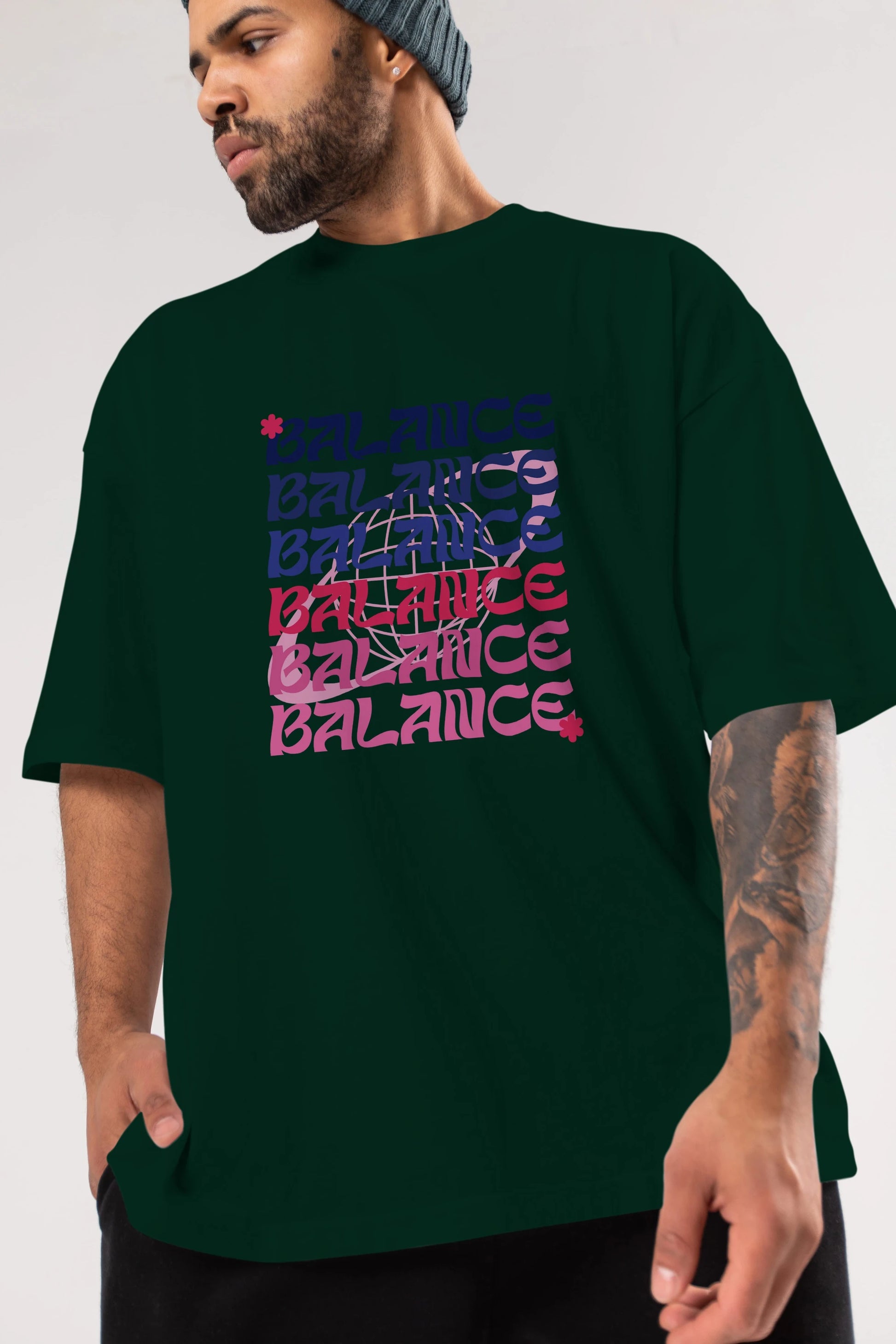 Balance Yazılı Ön Baskılı Oversize t-shirt Erkek Kadın Unisex
