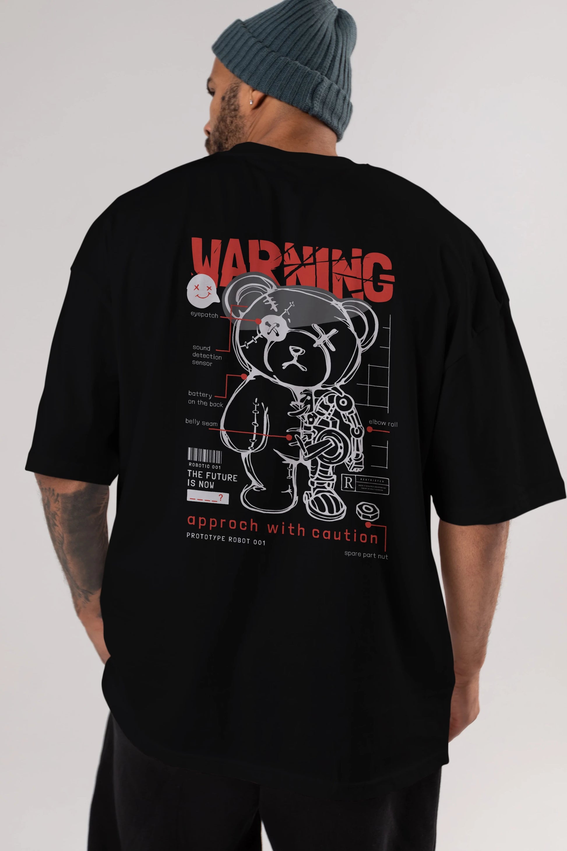 Teddy Bear Warning Arka Baskılı Oversize t-shirt Erkek Kadın Unisex