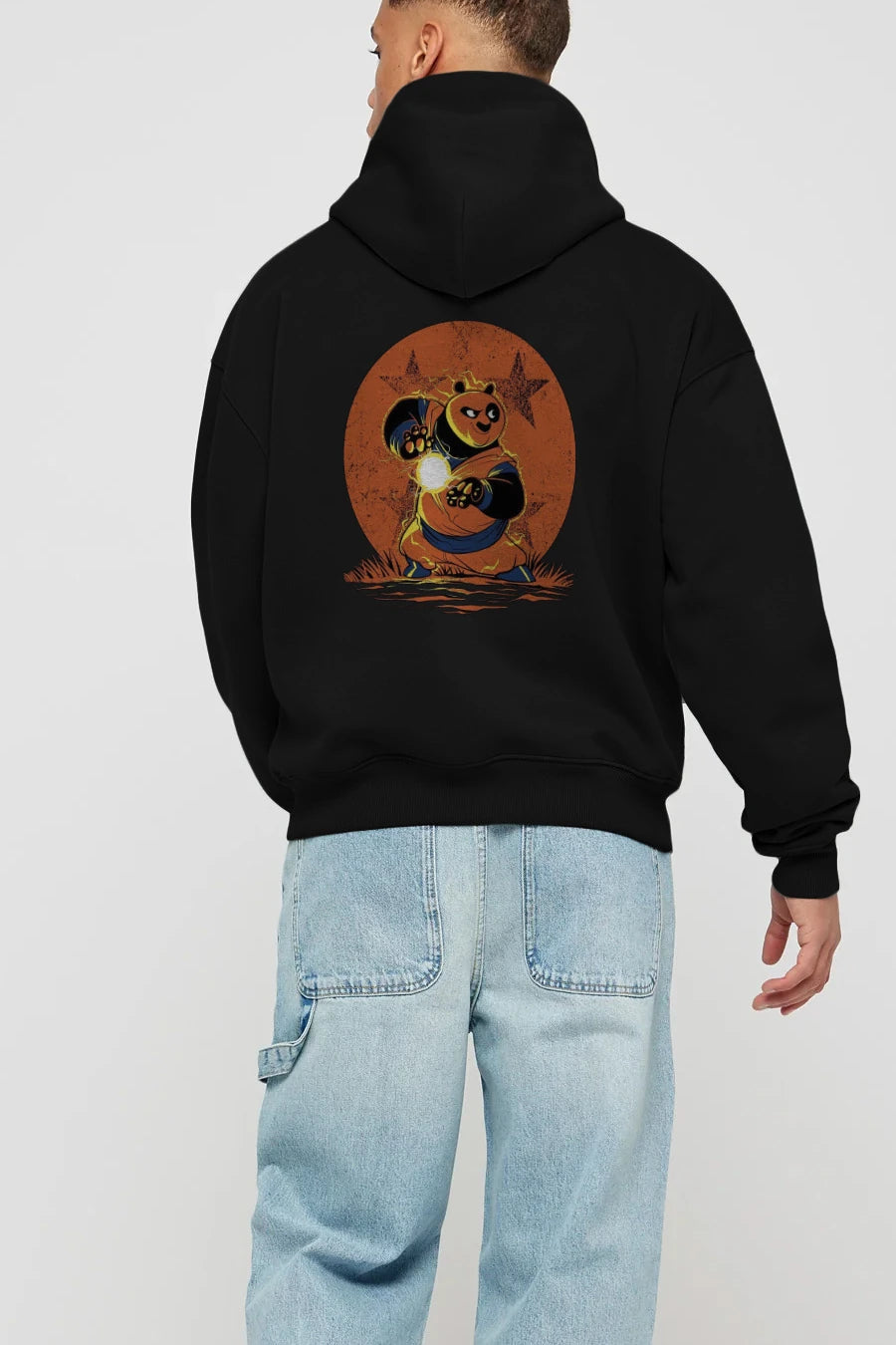Kung Fu Panda Arka Baskılı Hoodie Oversize Kapüşonlu Sweatshirt Erkek Kadın Unisex