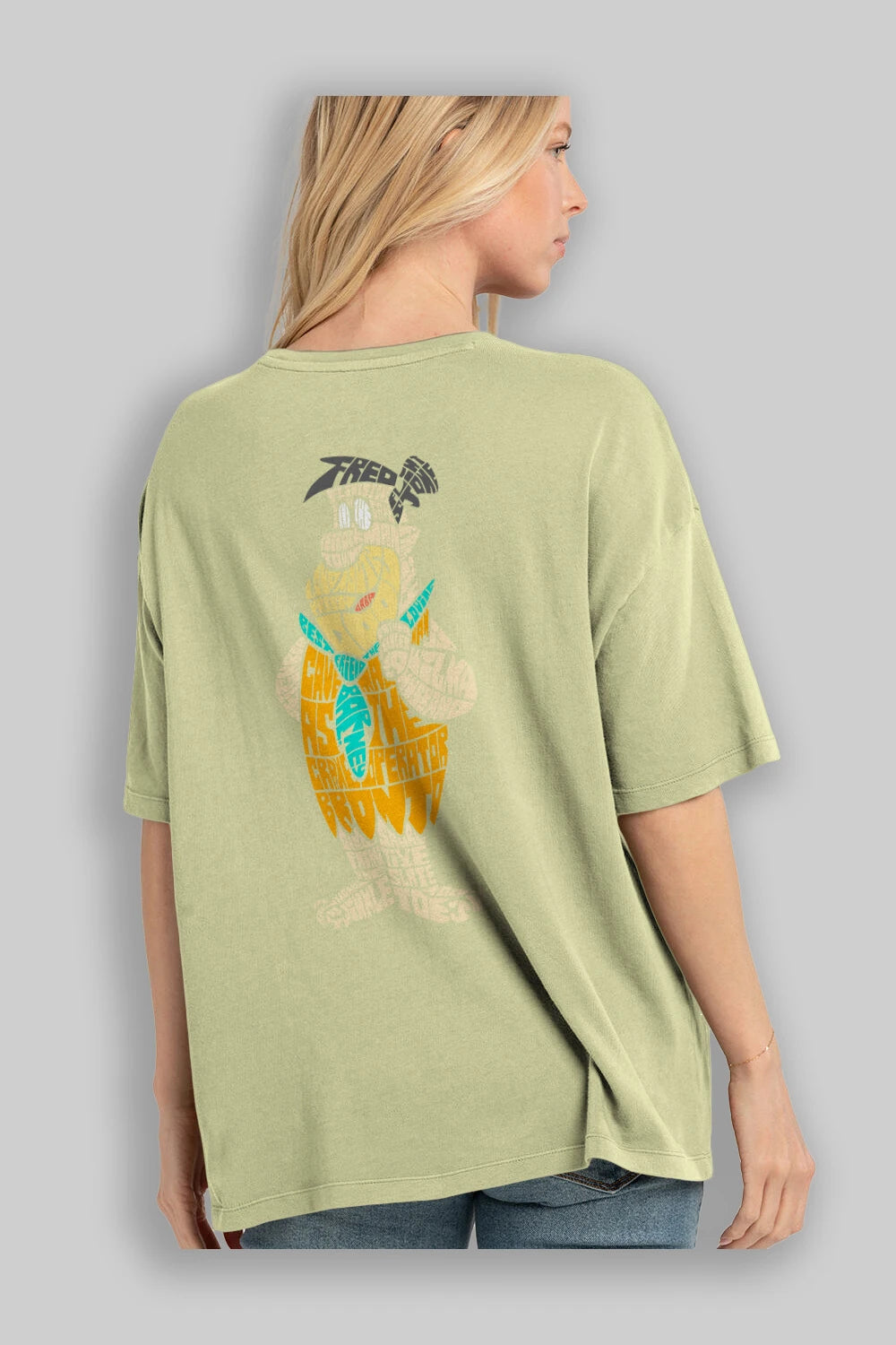 Fred Flintstone Arka Baskılı Oversize t-shirt %100 pamuk Erkek Kadın Unisex