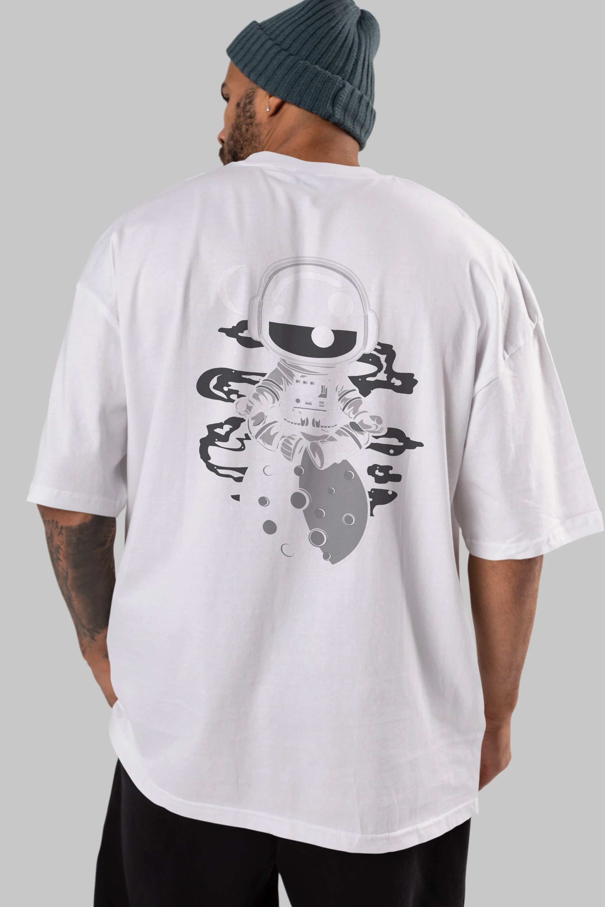 Astronaut Yoga Arka Baskılı Oversize t-shirt Erkek Kadın Unisex
