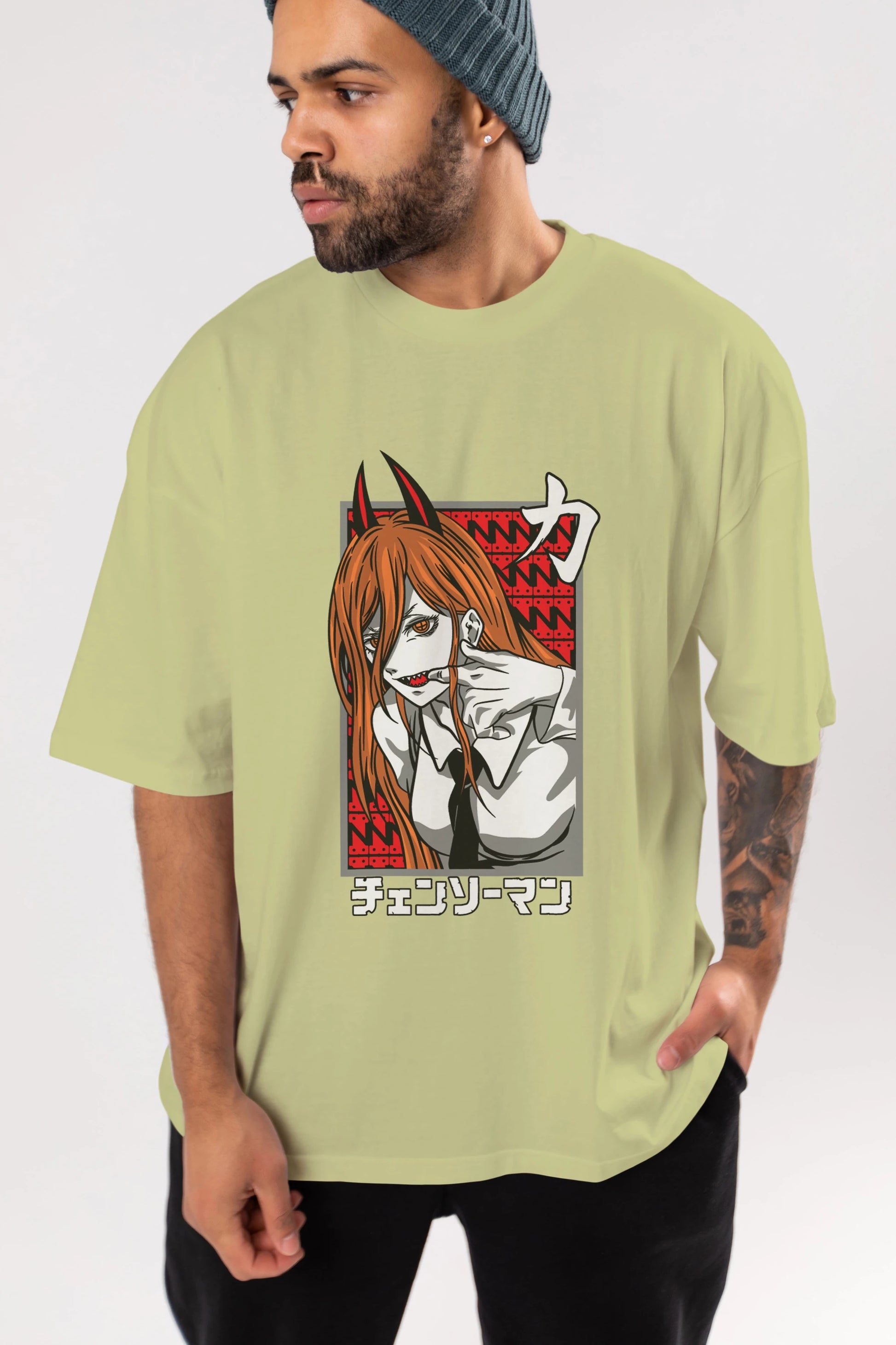 CHAINSAWMAN POWER Anime Ön Baskılı Oversize t-shirt %100 pamuk Erkek Kadın Unisex