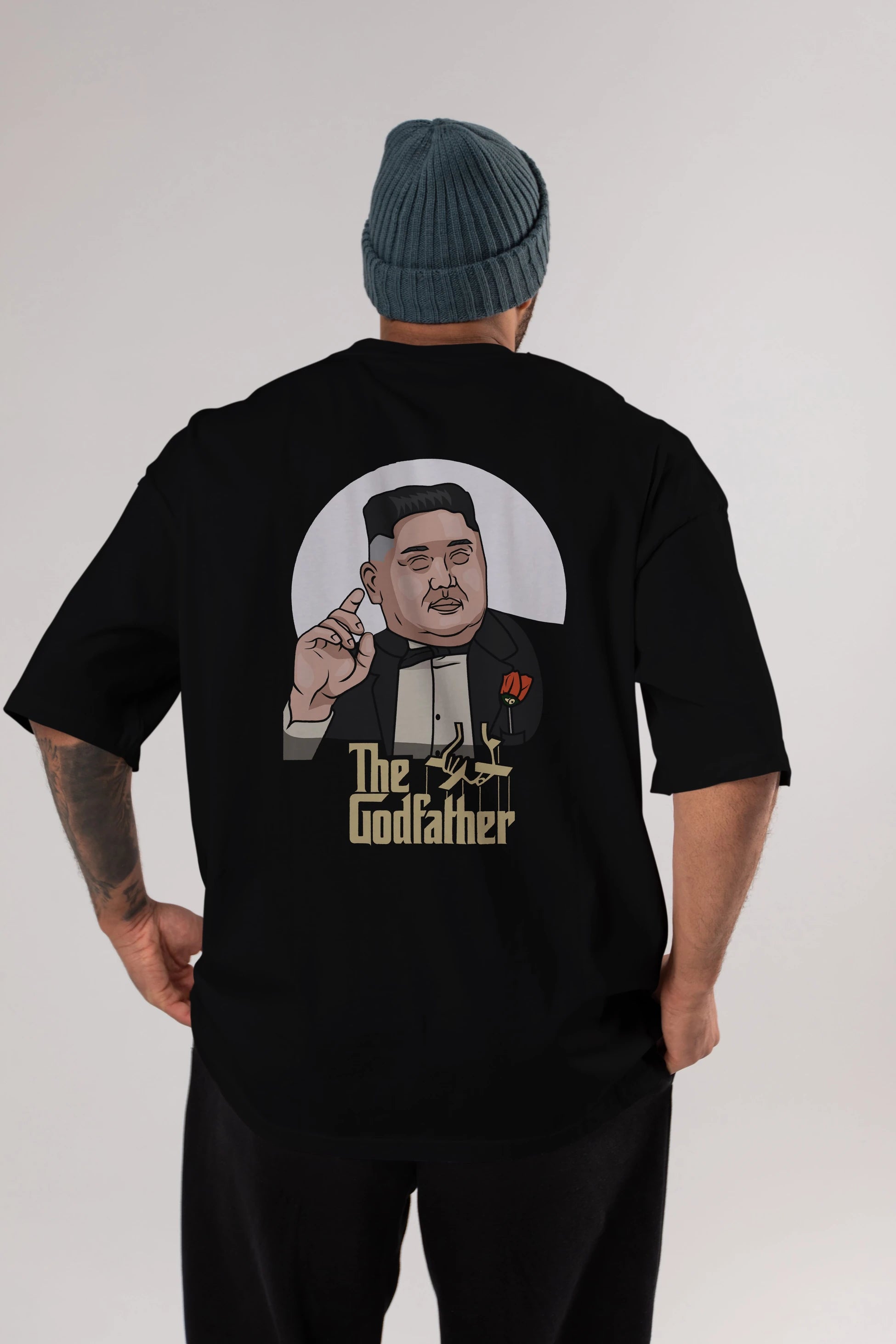 Godfather Jong Un Arka Baskılı Oversize t-shirt Erkek Kadın Unisex %100 Pamuk tişort