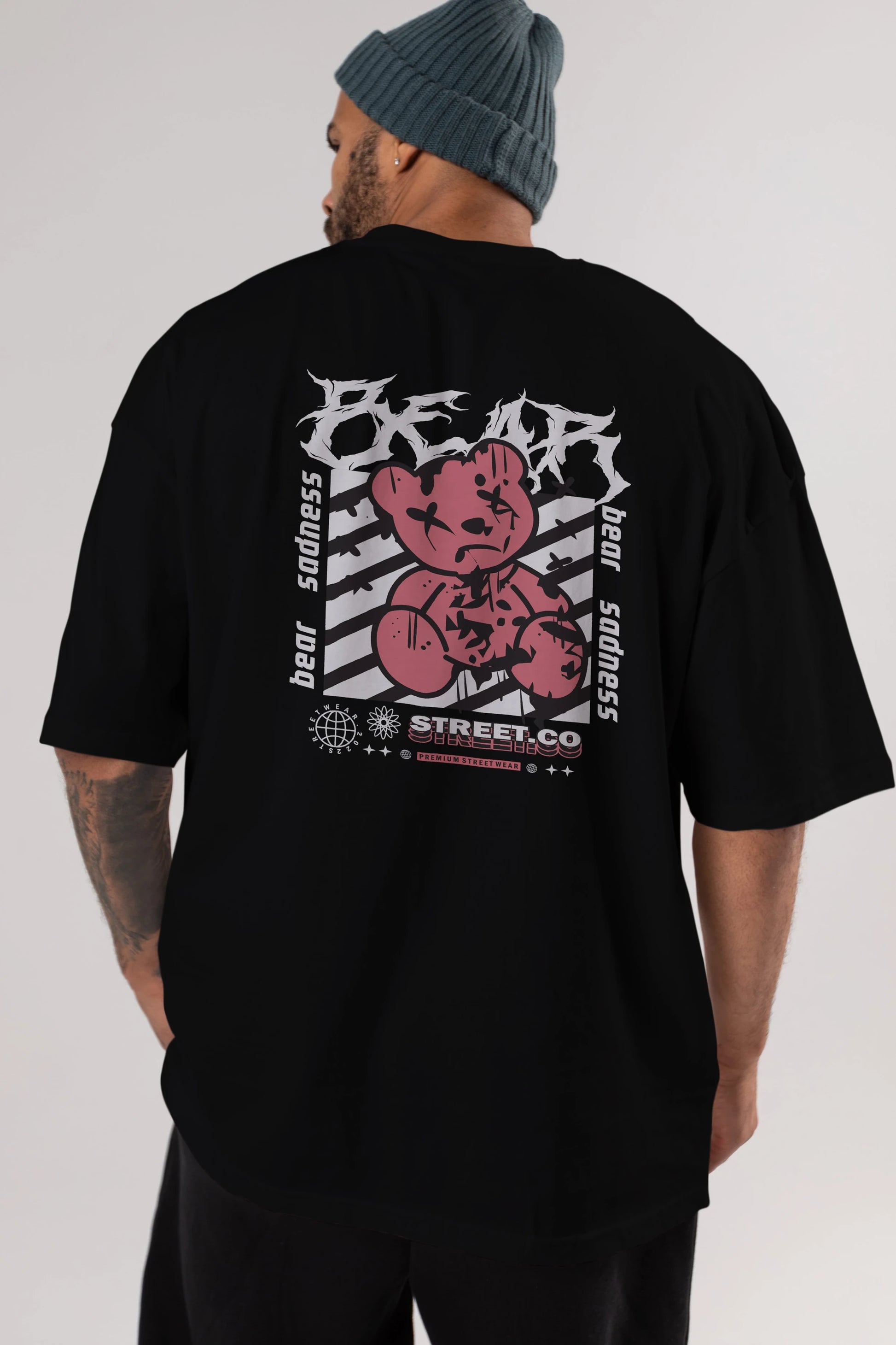 Bear Sadness Arka Baskılı Oversize t-shirt Erkek Kadın Unisex