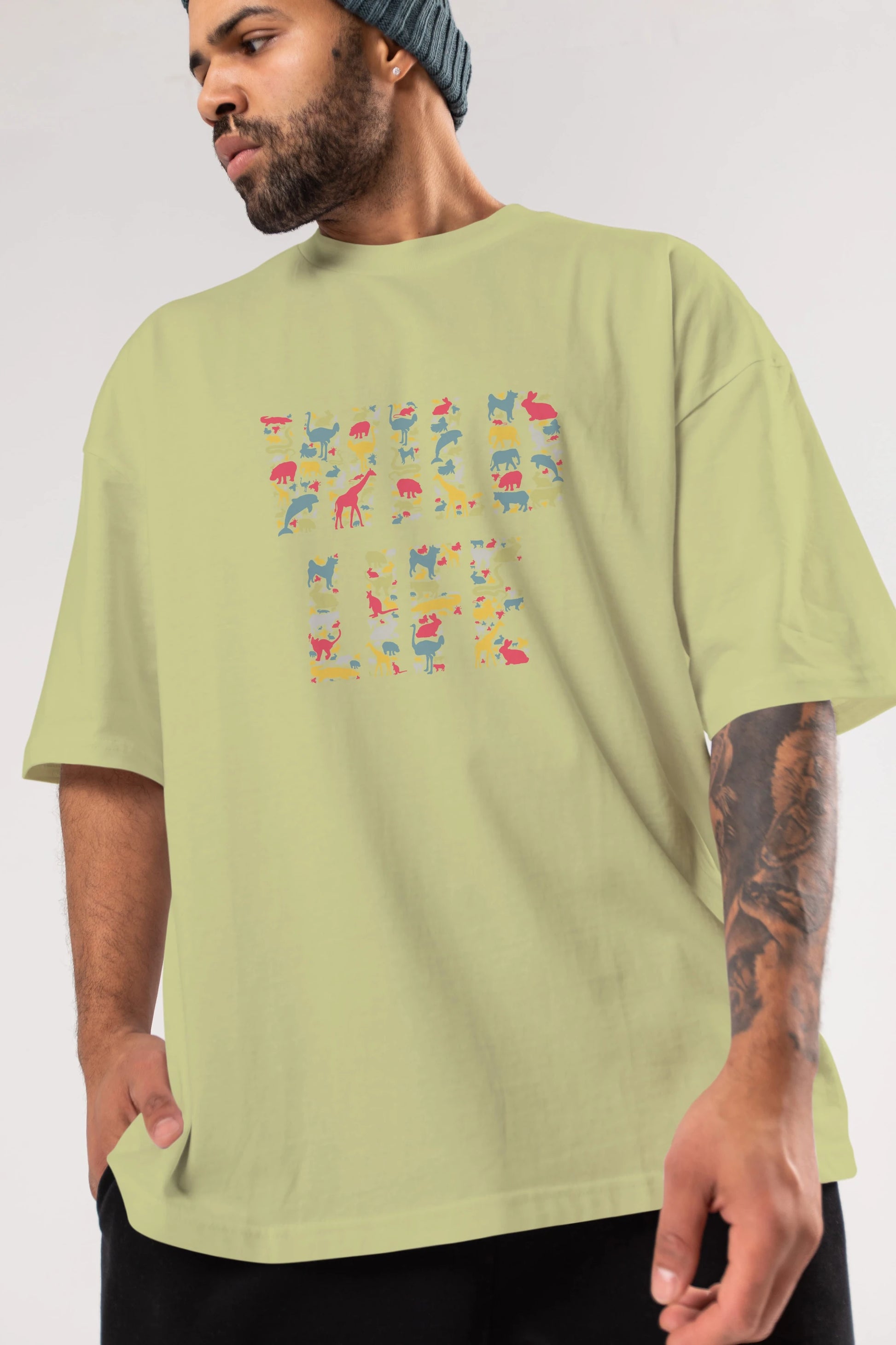 Wild Life Ön Baskılı Oversize t-shirt %100 pamuk Erkek Kadın Unisex