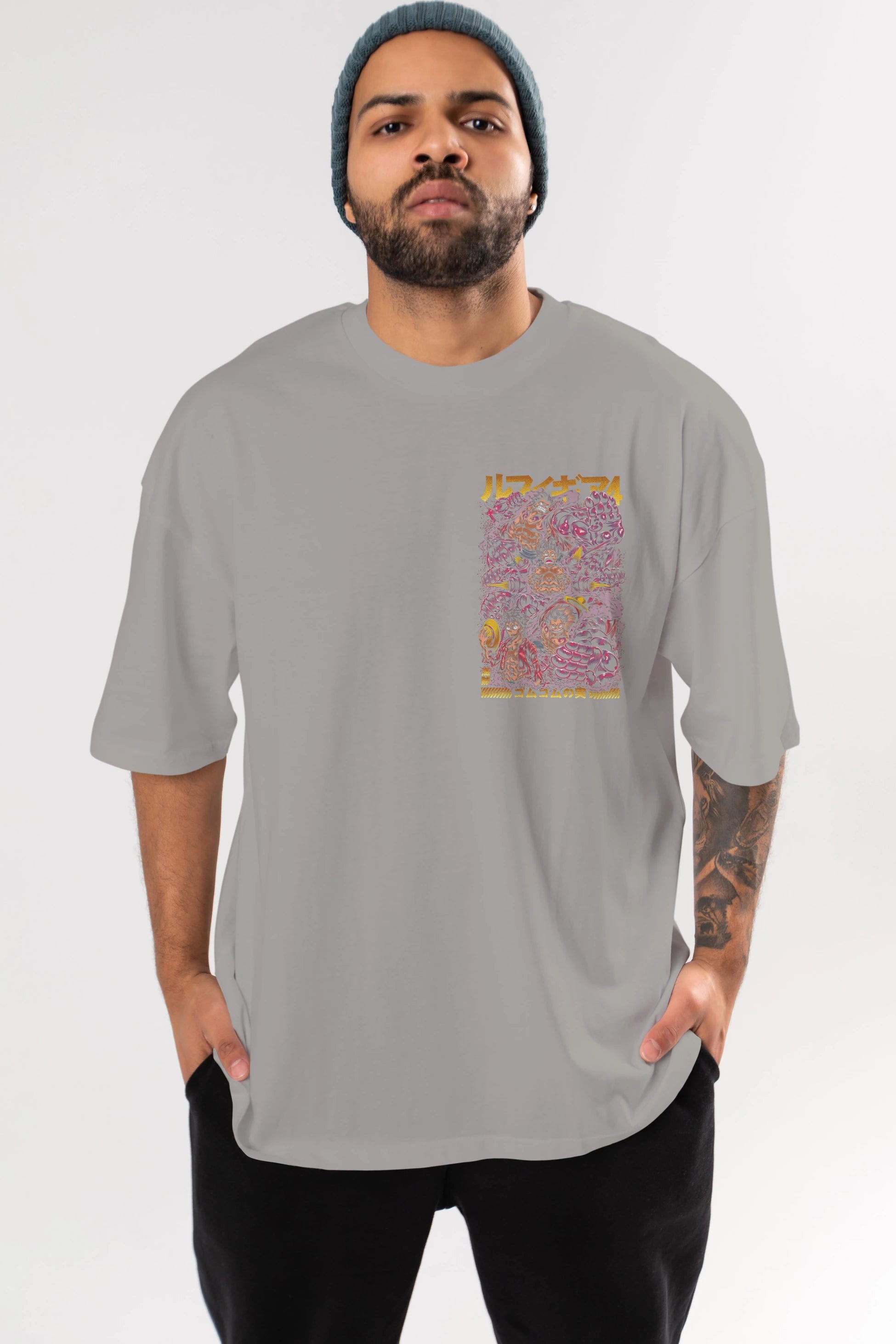 MONKEY D. LUFFY (2) Ön Sol Baskılı Oversize t-shirt Erkek Kadın Unisex %100 Pamuk Bisiklet Yaka tişort