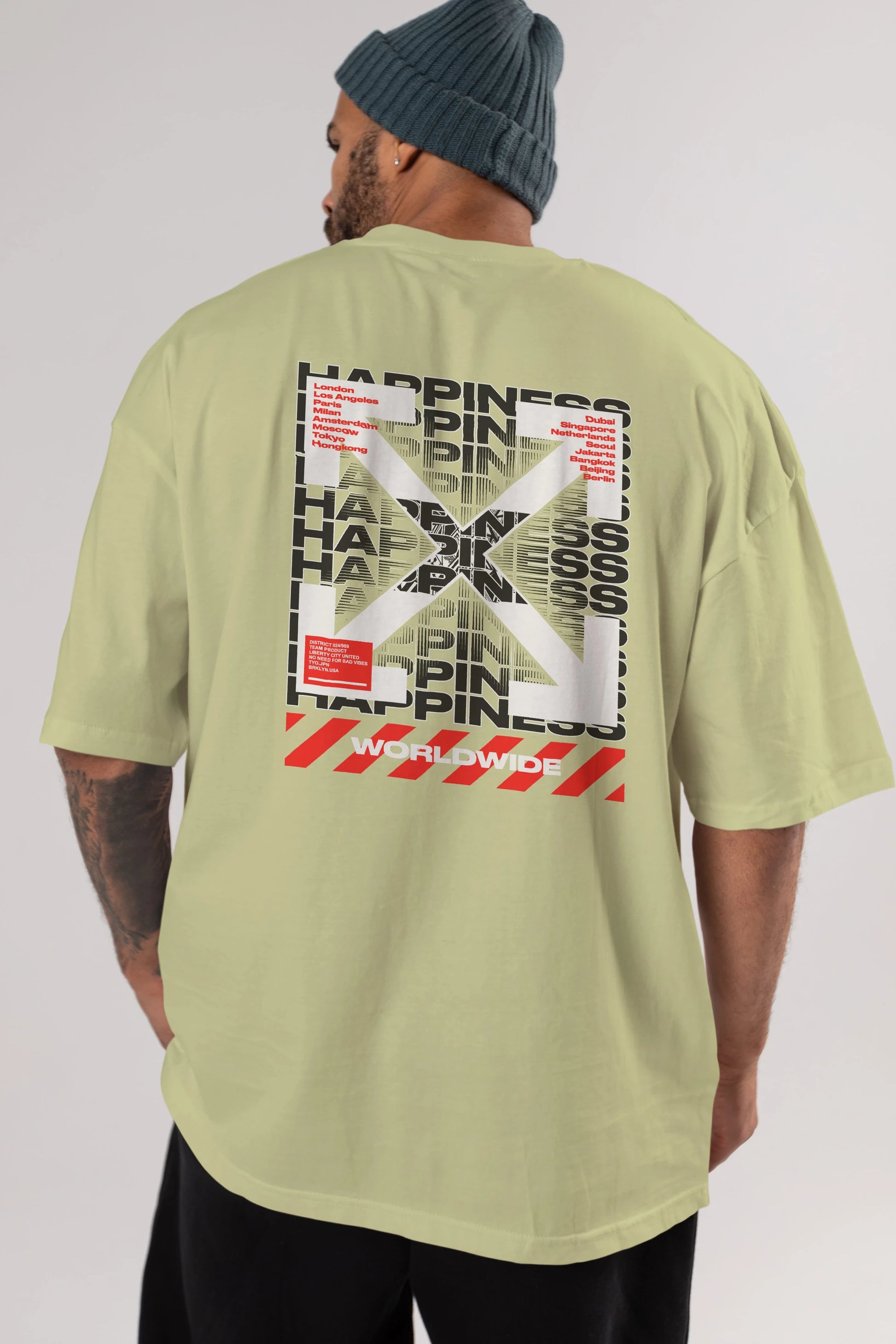 Happiness Worldwide Arka Baskılı Oversize t-shirt Erkek Kadın Unisex