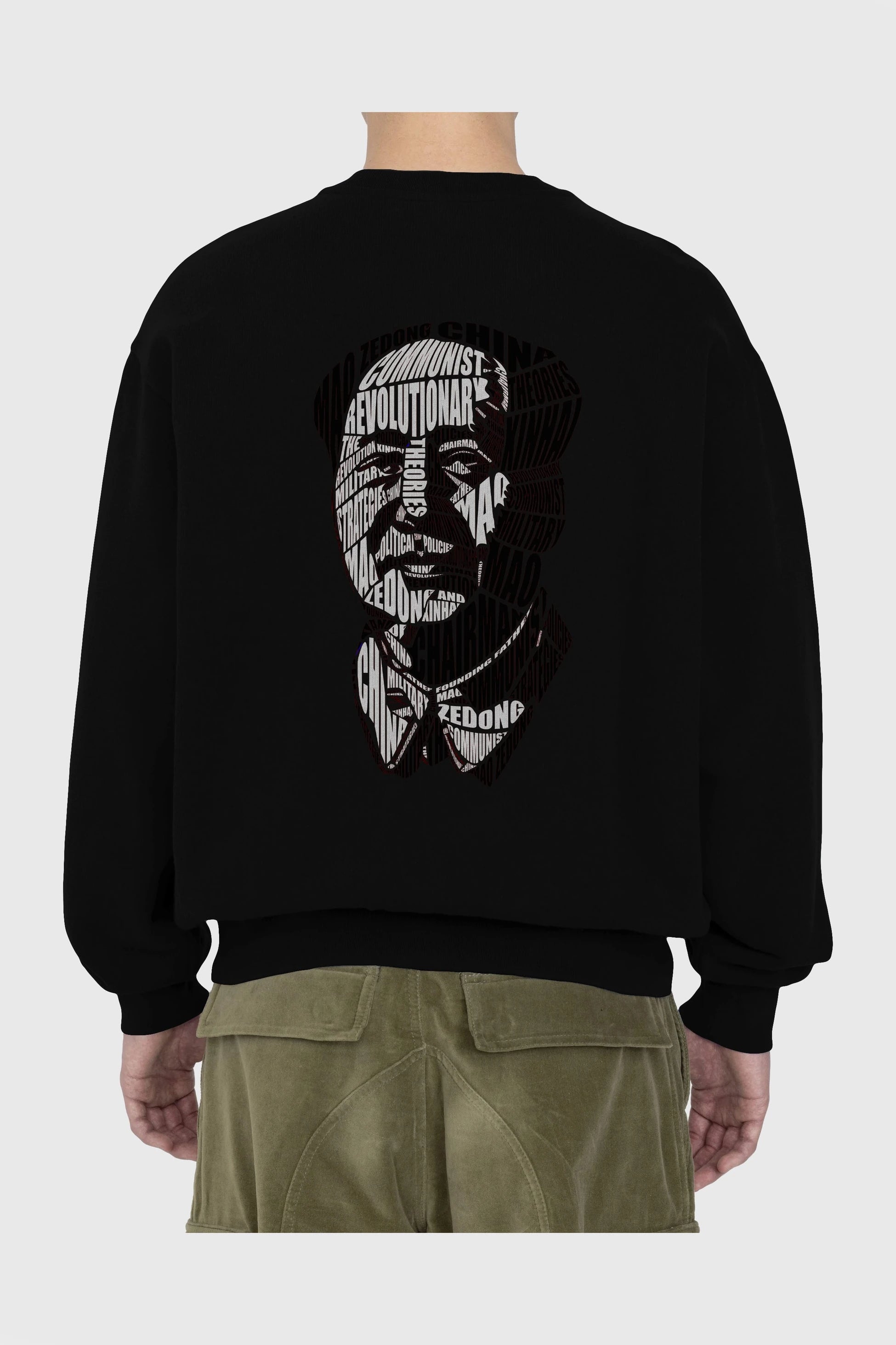 Mao Zedong Calligram Arka Baskılı Oversize Sweatshirt Erkek Kadın Unisex