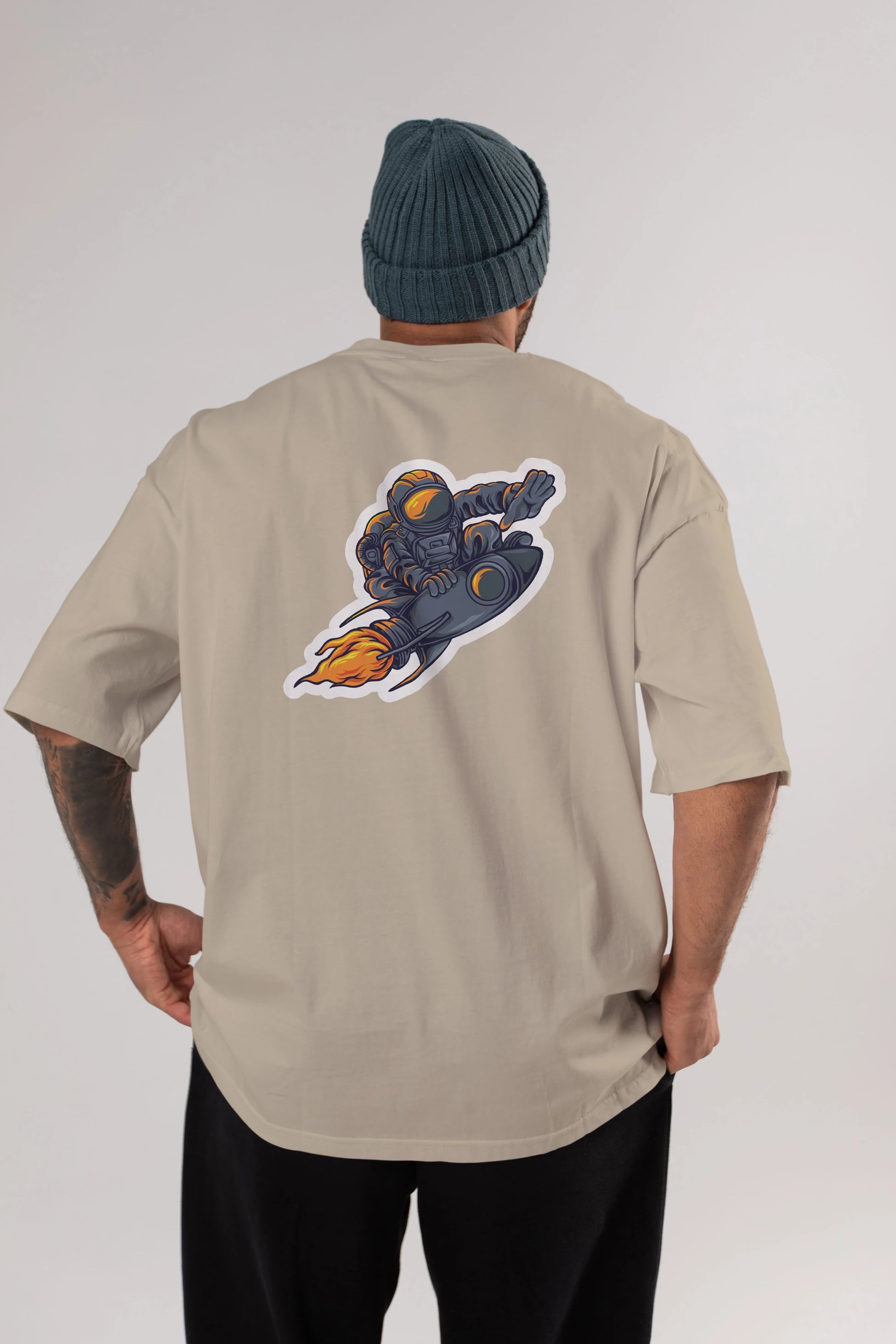 Astrocket Illustration Sticker Arka Baskılı Oversize t-shirt Erkek Kadın Unisex