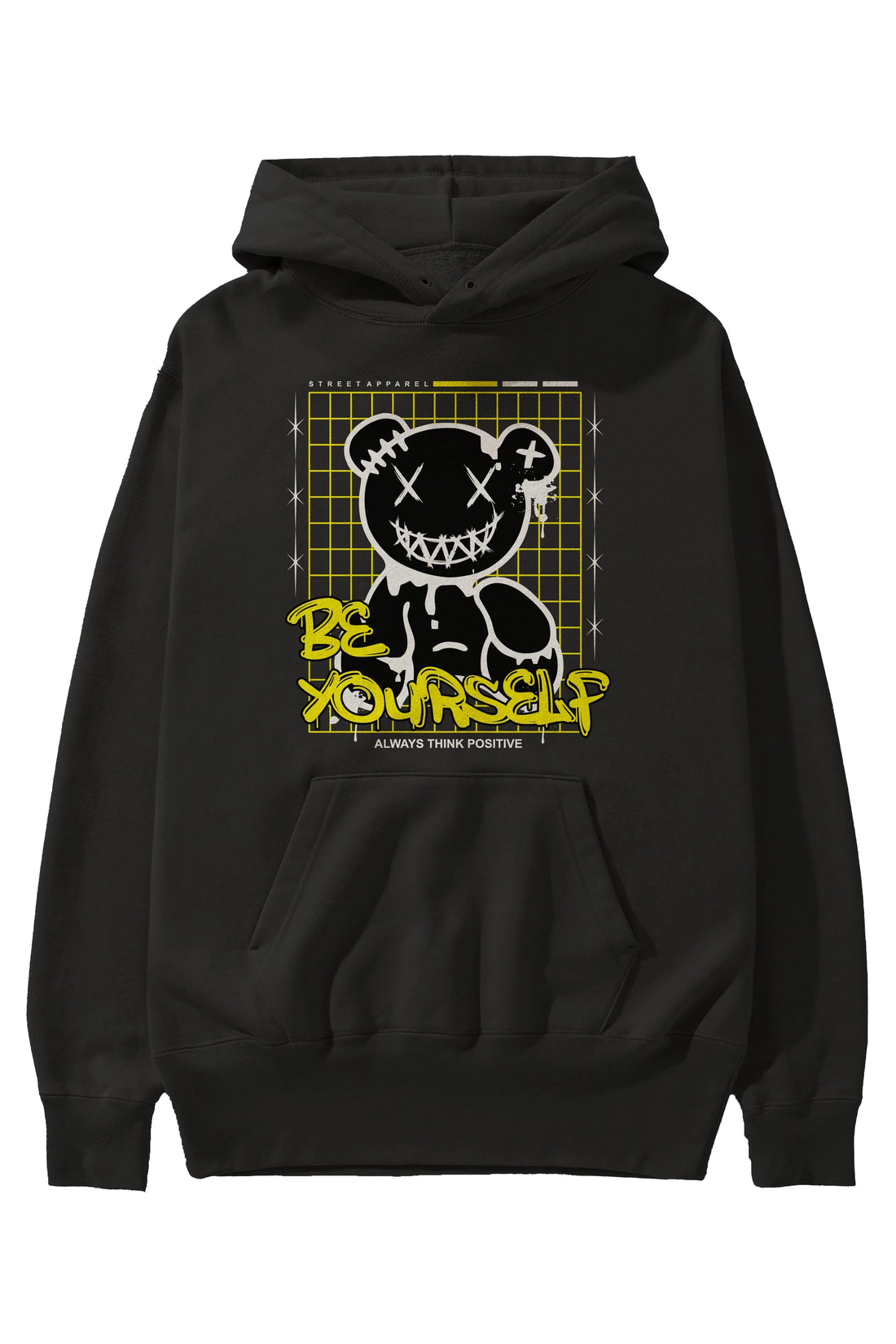 Teddy Bear Be Yourself Ön Baskılı Hoodie Oversize Kapüşonlu Sweatshirt Erkek Kadın Unisex