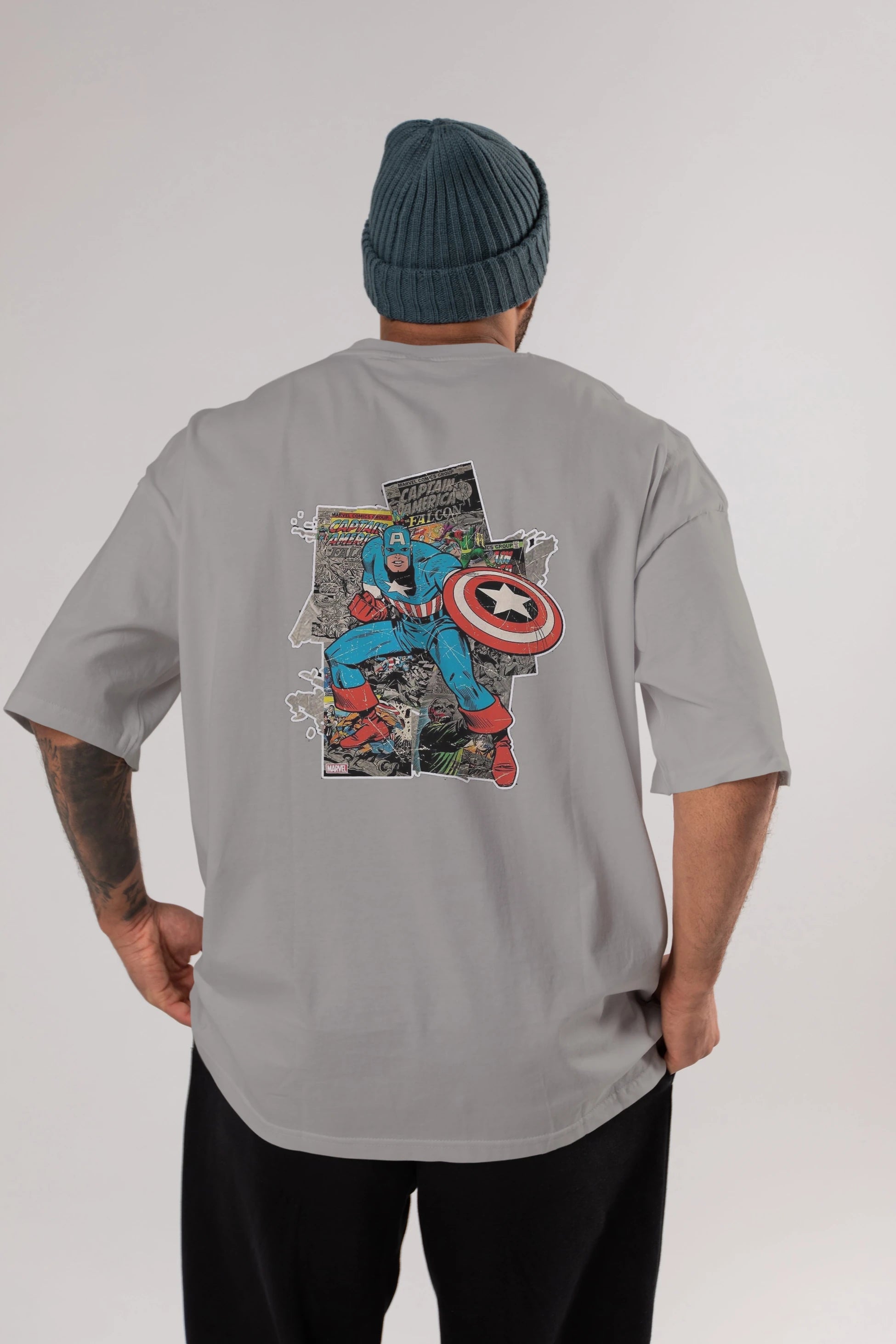 Captain America (2) Arka Baskılı Oversize t-shirt Erkek Kadın Unisex %100 Pamuk Bisiklet Yaka tişort