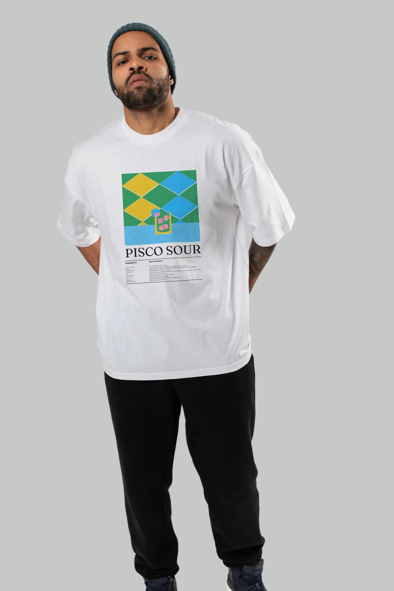 Pisco Sour Kokteyl Ön Baskılı Oversize t-shirt Erkek Kadın %100 Pamuk Bisiklet Yaka tişort