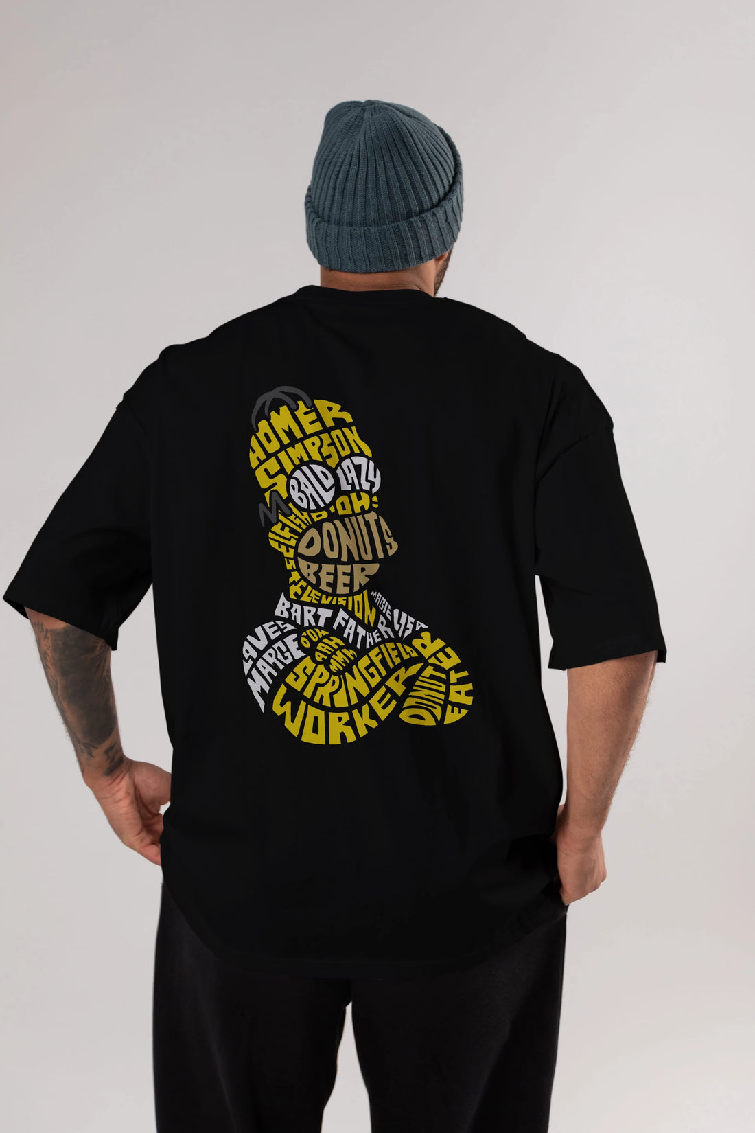 Homer Simpson Arka Baskılı Oversize t-shirt %100 pamuk Erkek Kadın Unisex