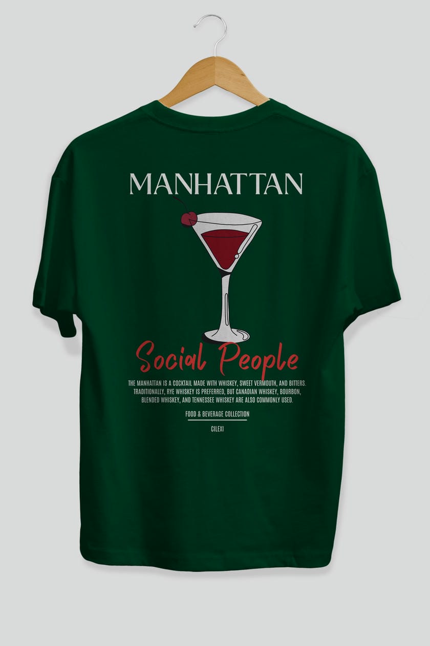 Manhattan Kokteyl Serisi Baskılı Oversize t-shirt Erkek Kadın Unisex %100 Pamuk Bisiklet Yaka tişort