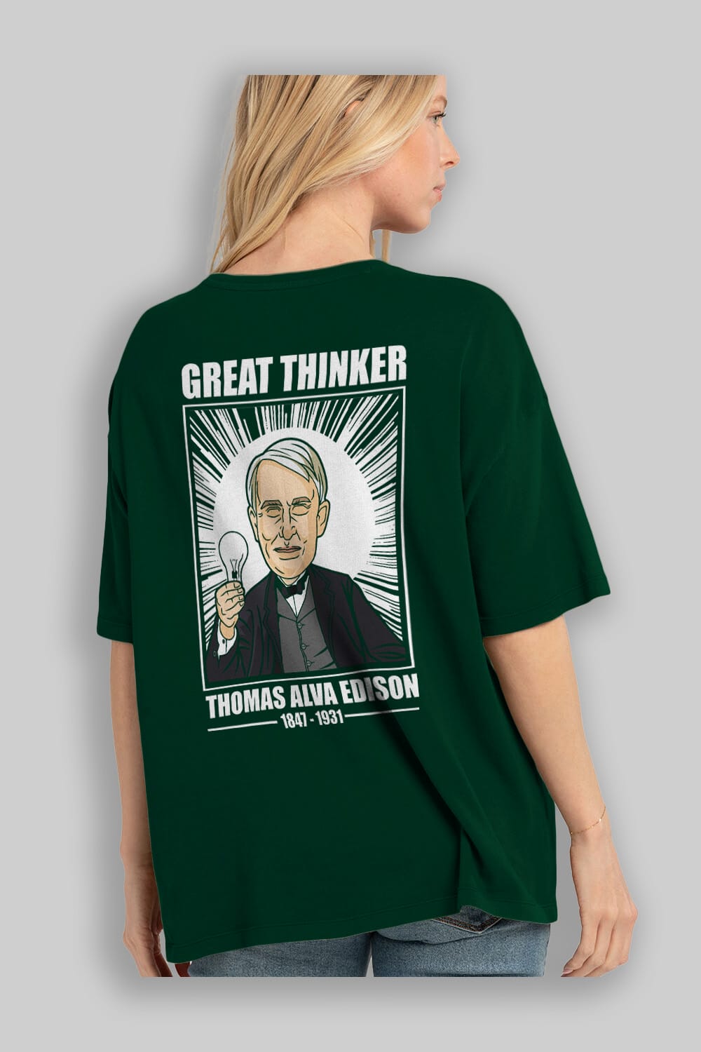 Thomas Alfa Edison Arka Baskılı Oversize t-shirt Erkek Kadın Unisex %100 Pamuk tişort