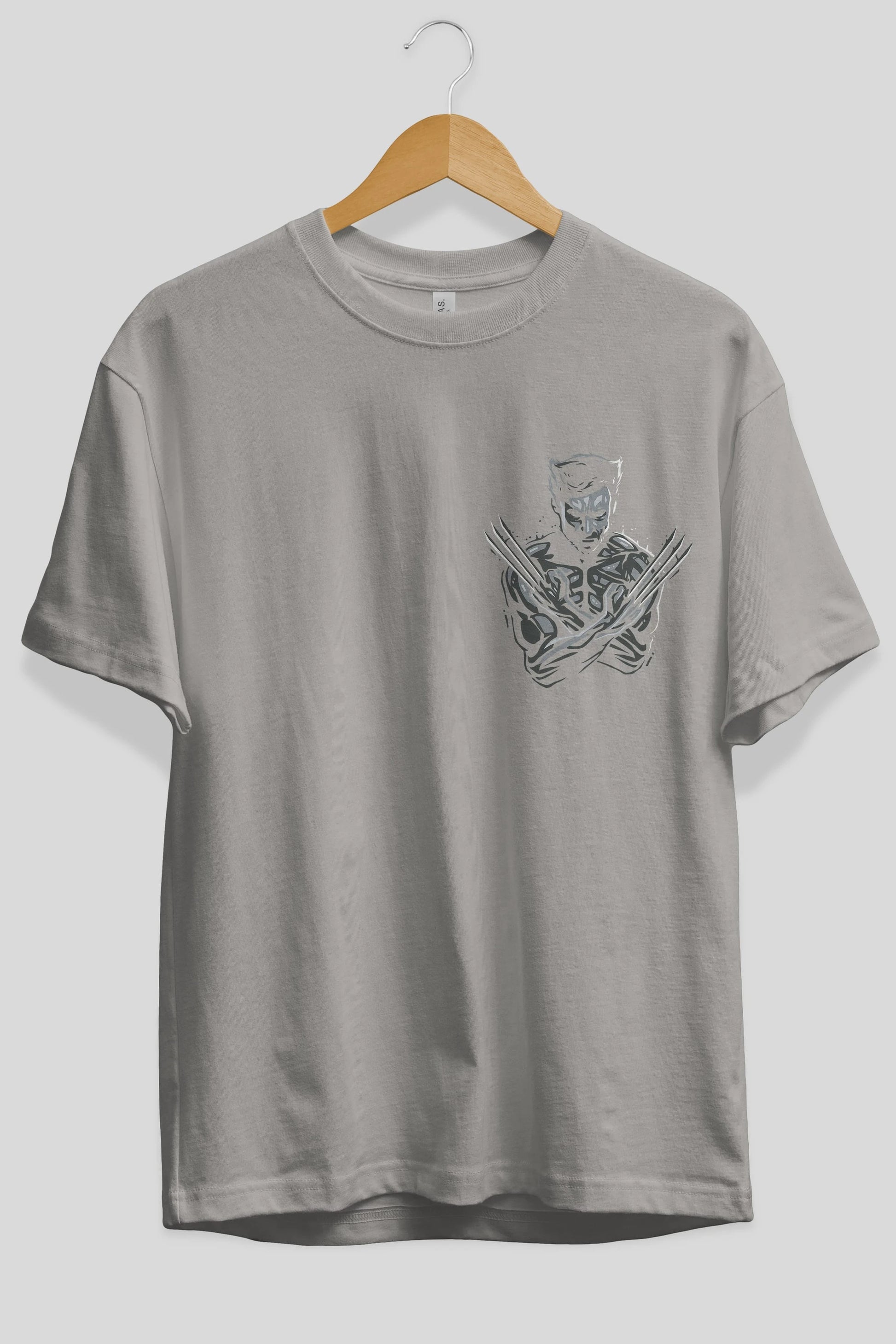 Wolverine Ön Sol Baskılı Oversize t-shirt Erkek Kadın Unisex %100 Pamuk Bisiklet Yaka tişort