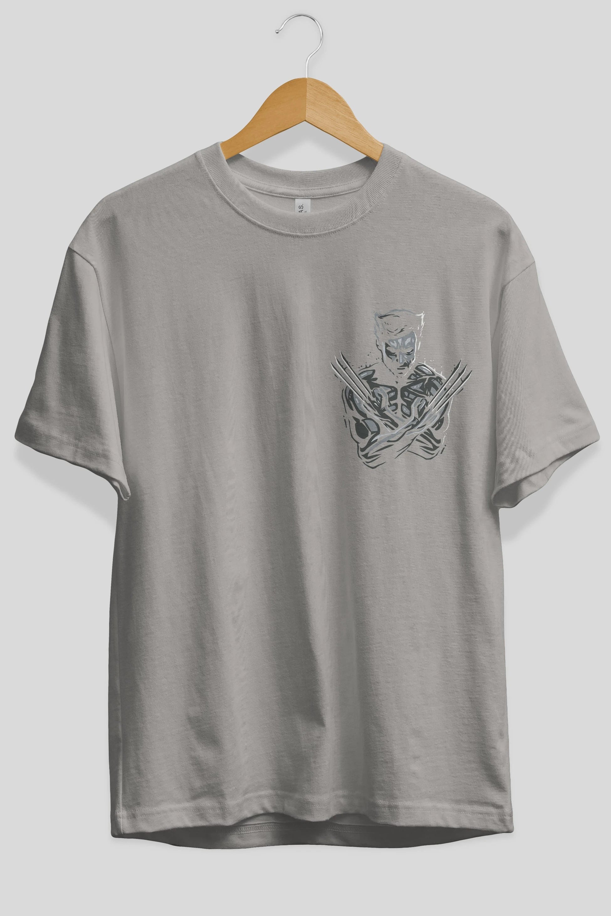 Wolverine Ön Sol Baskılı Oversize t-shirt Erkek Kadın Unisex %100 Pamuk Bisiklet Yaka tişort