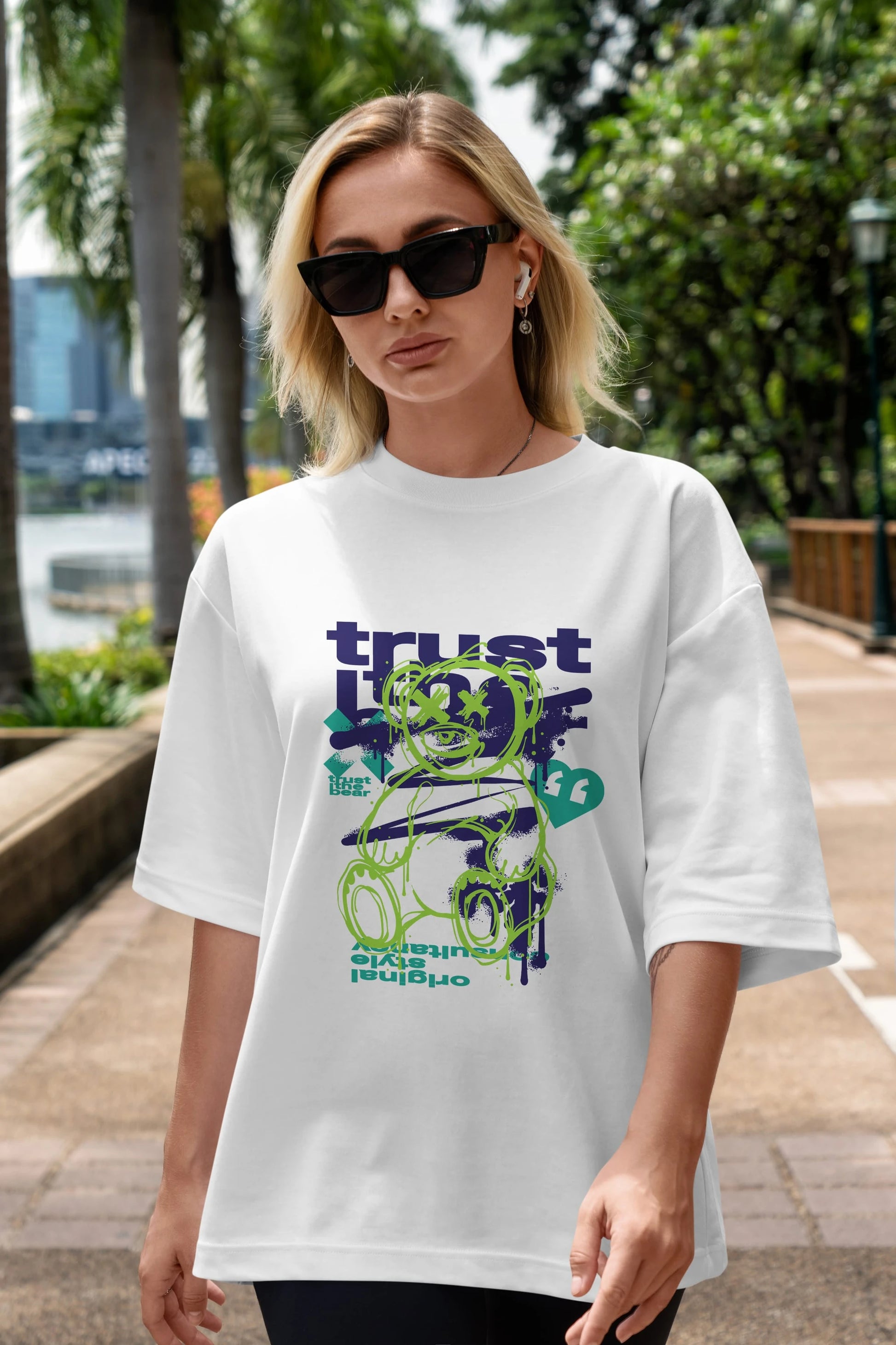 Trust The Bear 3 Ön Baskılı Oversize t-shirt Erkek Kadın Unisex