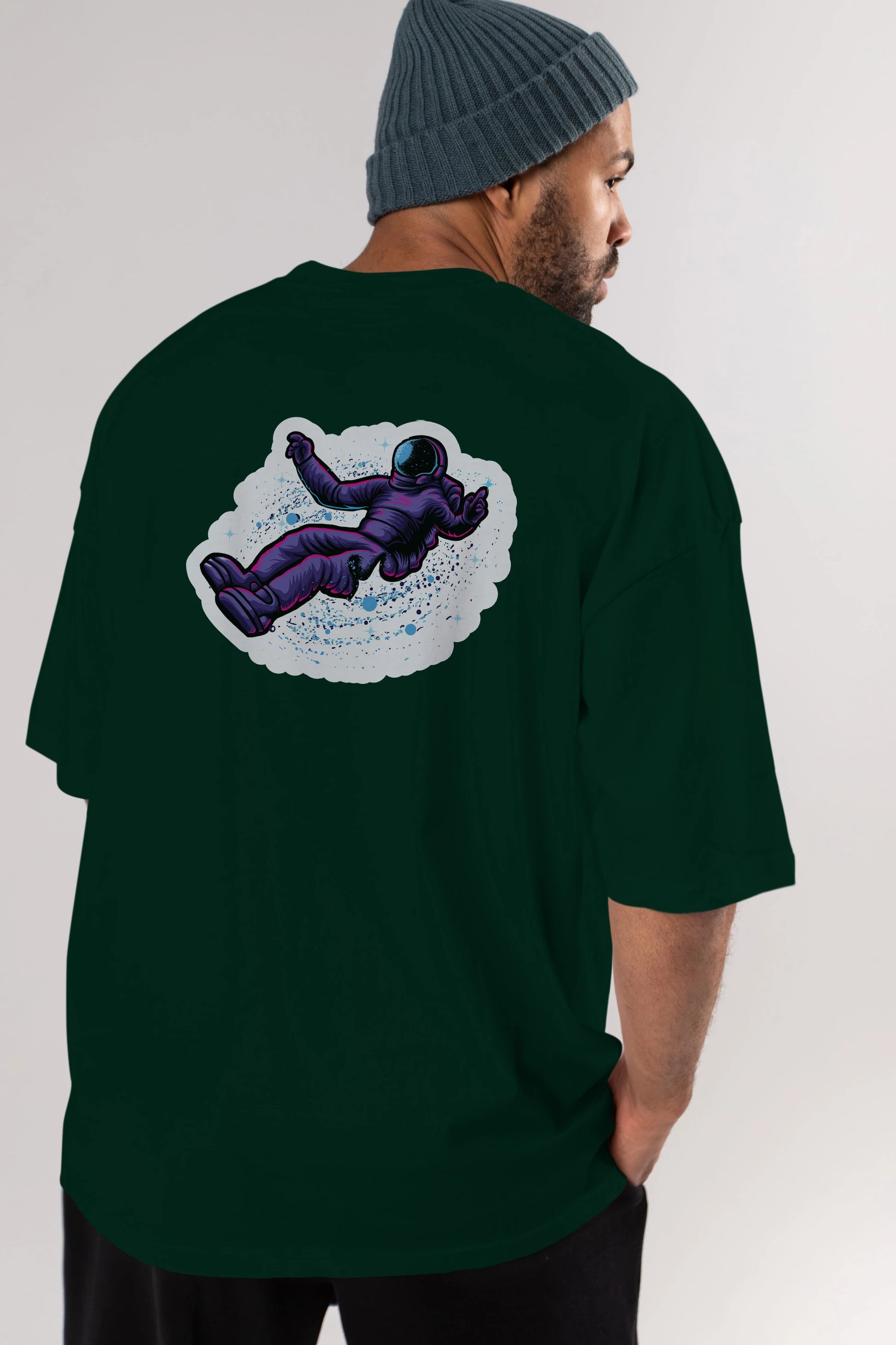 Having fun in outer space sticker Arka Baskılı Oversize t-shirt Erkek Kadın Unisex