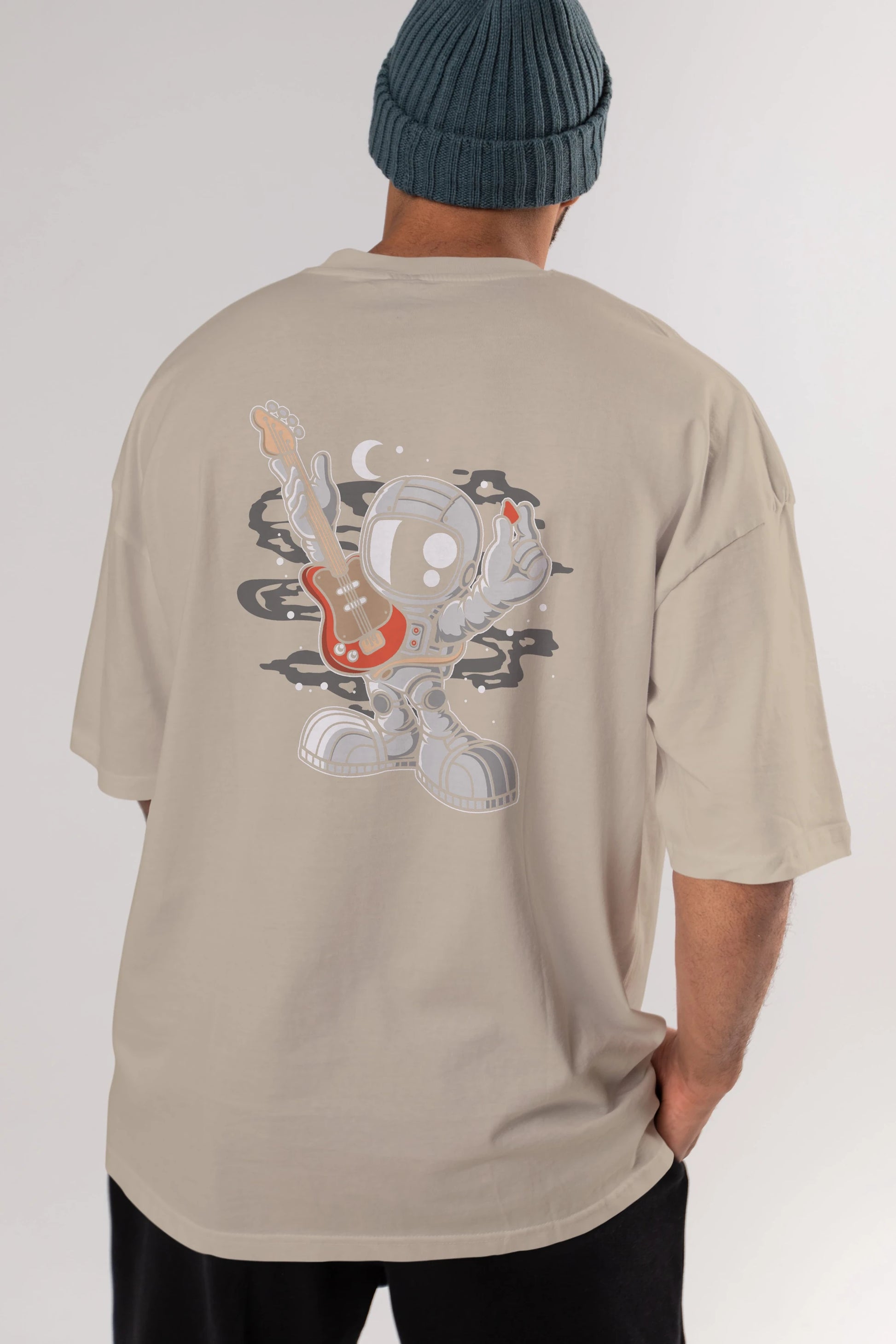 Astronaut Guitar Arka Baskılı Oversize t-shirt Erkek Kadın Unisex