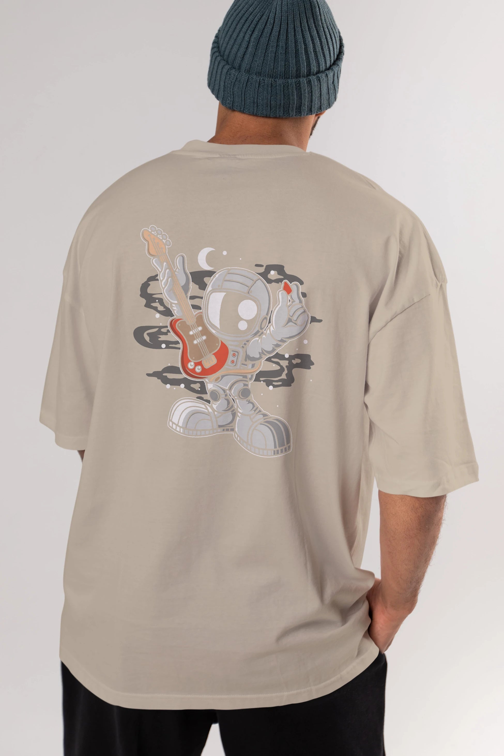 Astronaut Guitar Arka Baskılı Oversize t-shirt Erkek Kadın Unisex