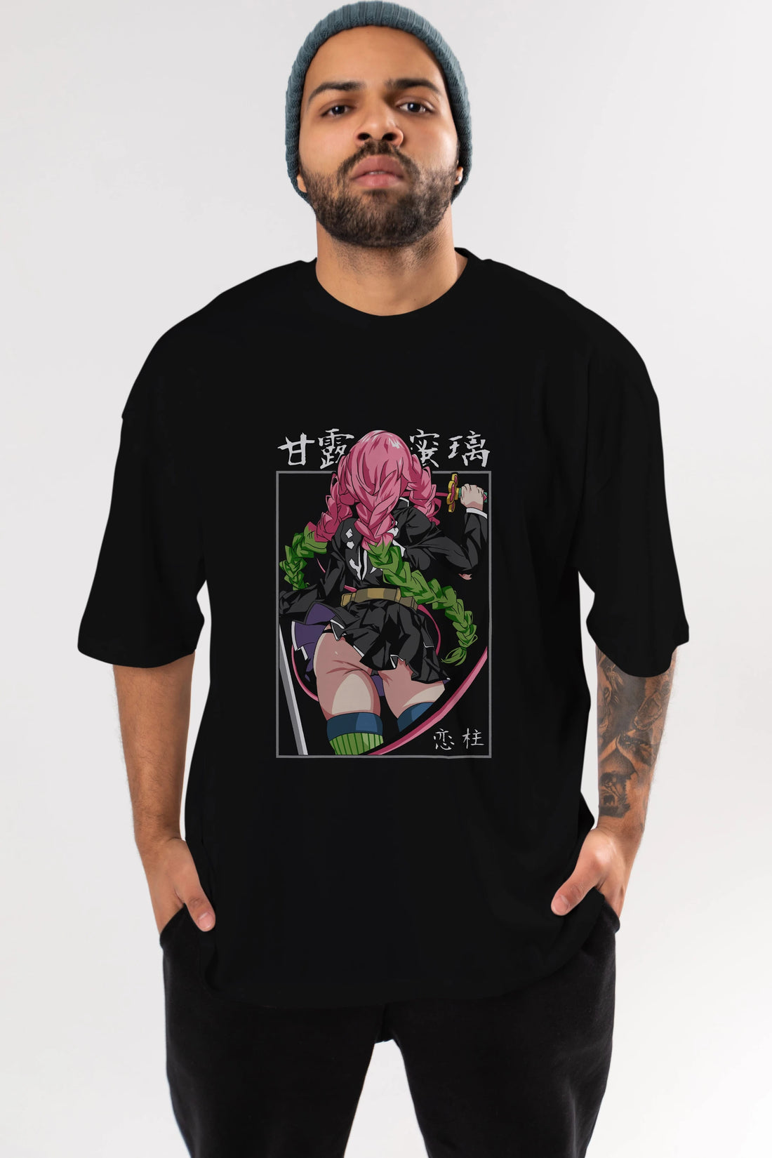 Mitsuri DEMONSLAYER Anime Ön Baskılı Oversize t-shirt %100 pamuk Erkek Kadın Unisex