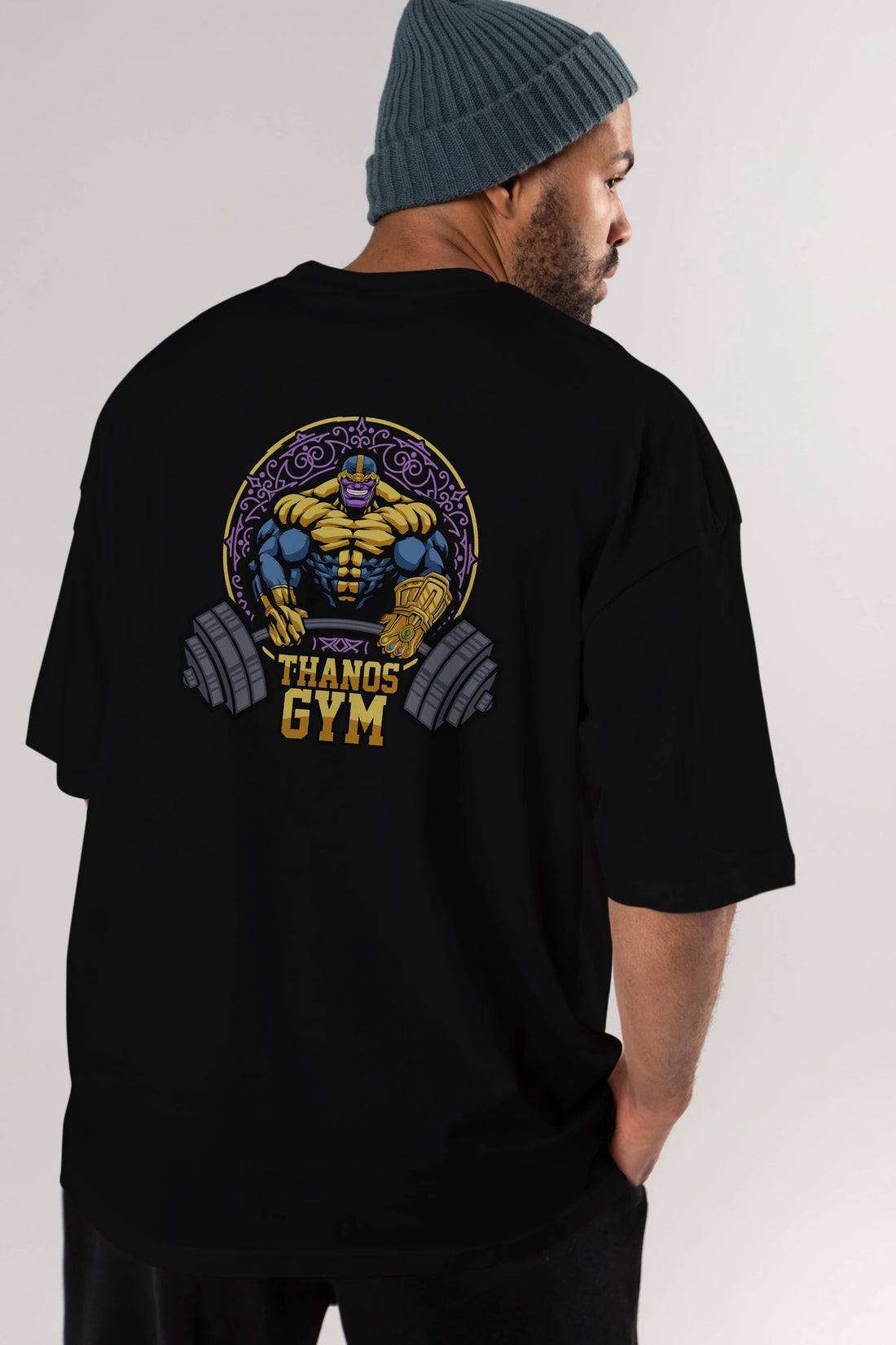 Thanos GYM Arka Baskılı Oversize t-shirt Erkek Kadın Unisex %100 Pamuk Bisiklet Yaka tişort